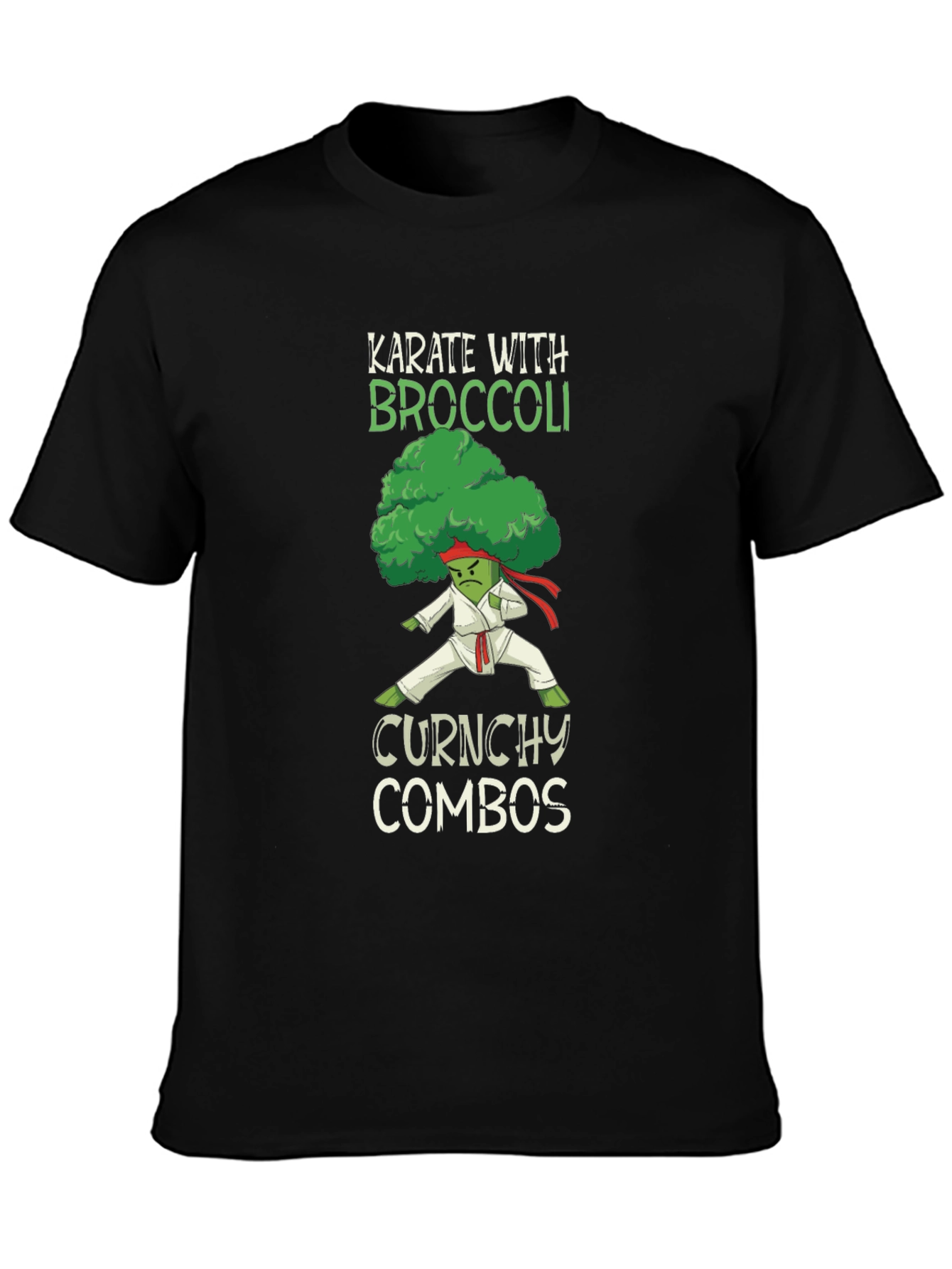 Black Karate Broccoli Funny T-Shirt view 3