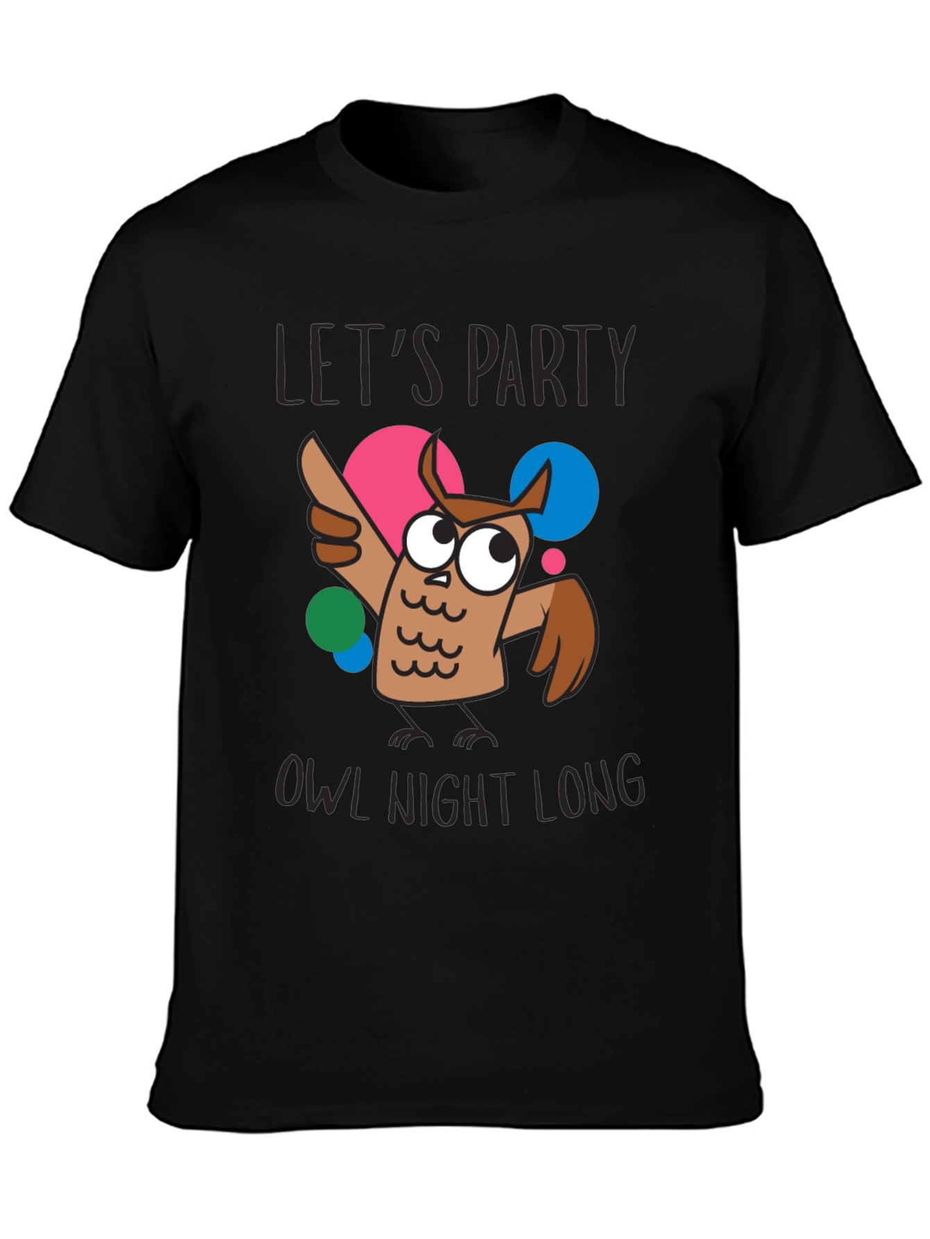 Black Let's Party Owl Night Long Graphic T-Shirt view 3