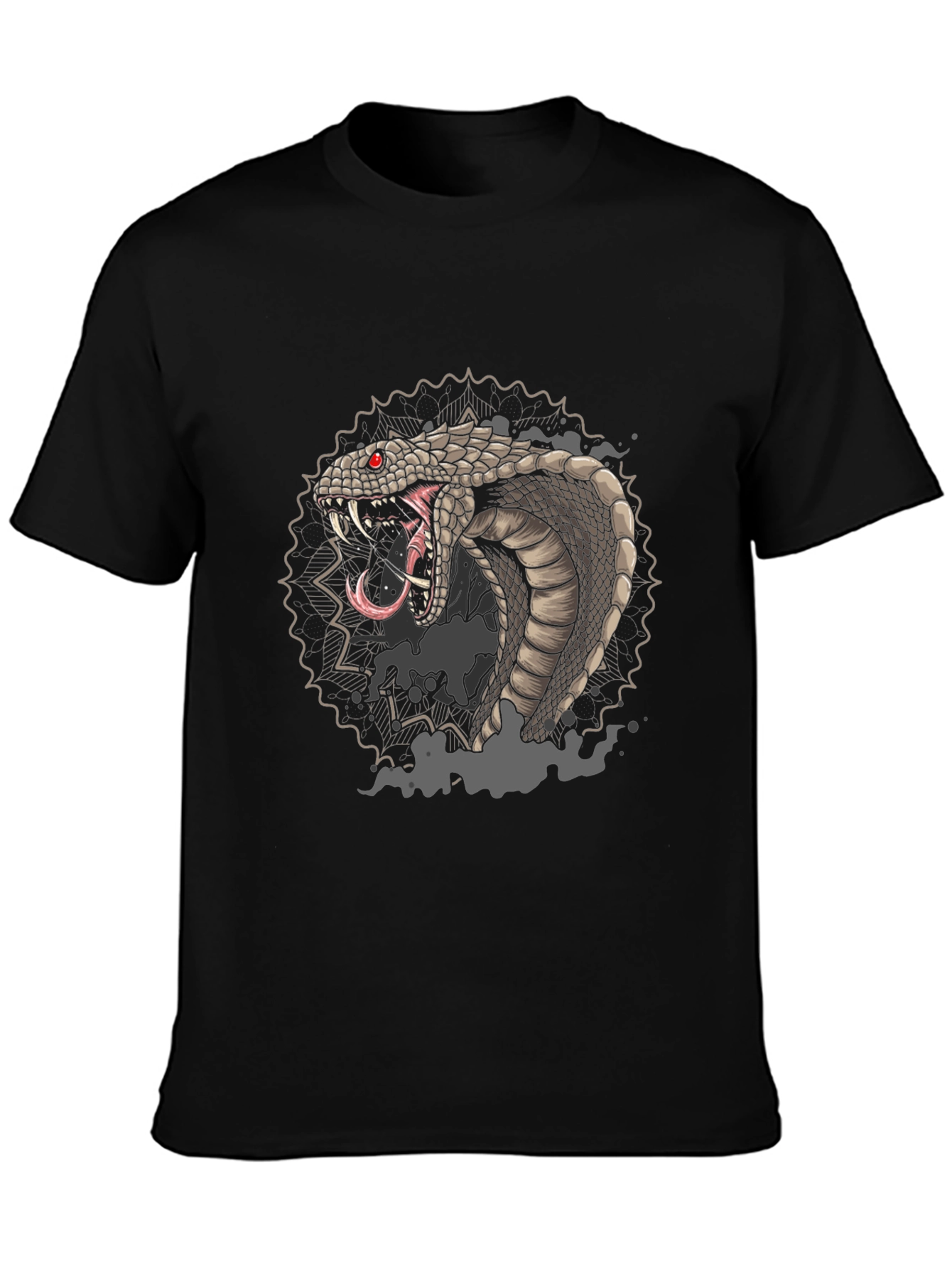 Black Men's Black Graphic Tee - Cobra Snake Design view 3