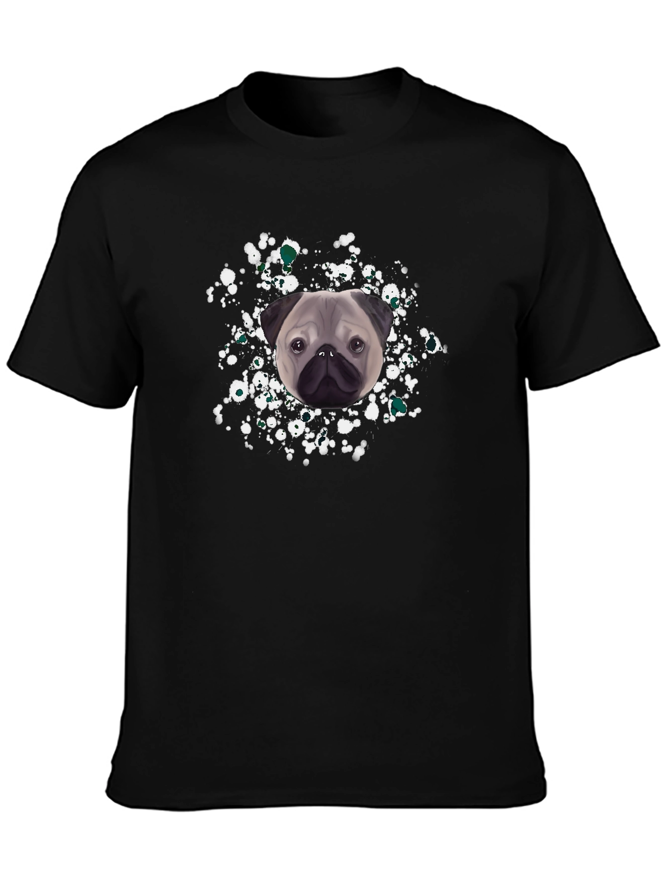 Black Pug Splash Graphic Tee - Black Cotton T-Shirt view 3