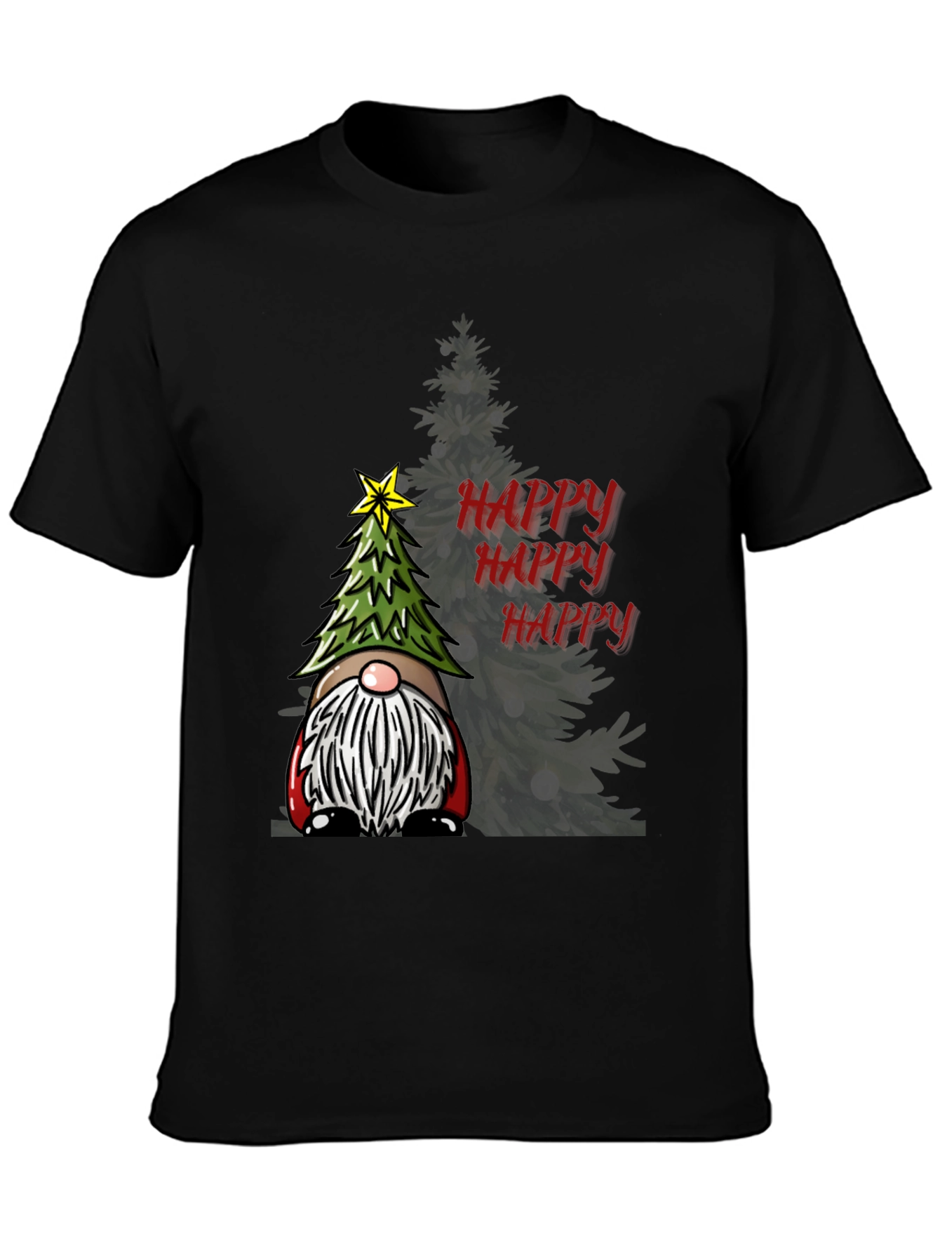 Black Happy Gnome Christmas T-Shirt view 3
