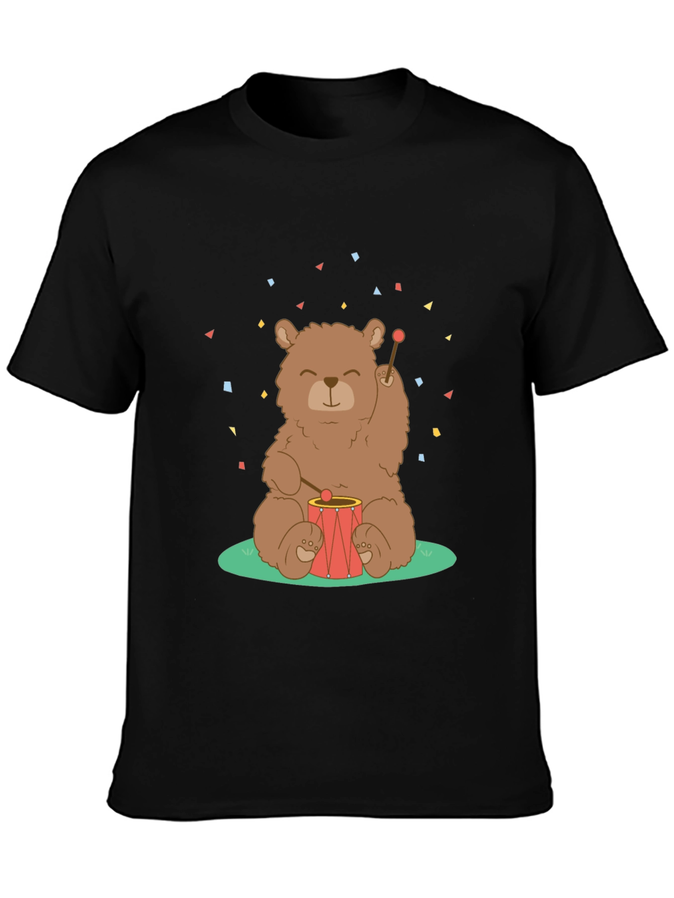 Black Bear Drummer Graphic T-Shirt - Black Cotton Tee view 3