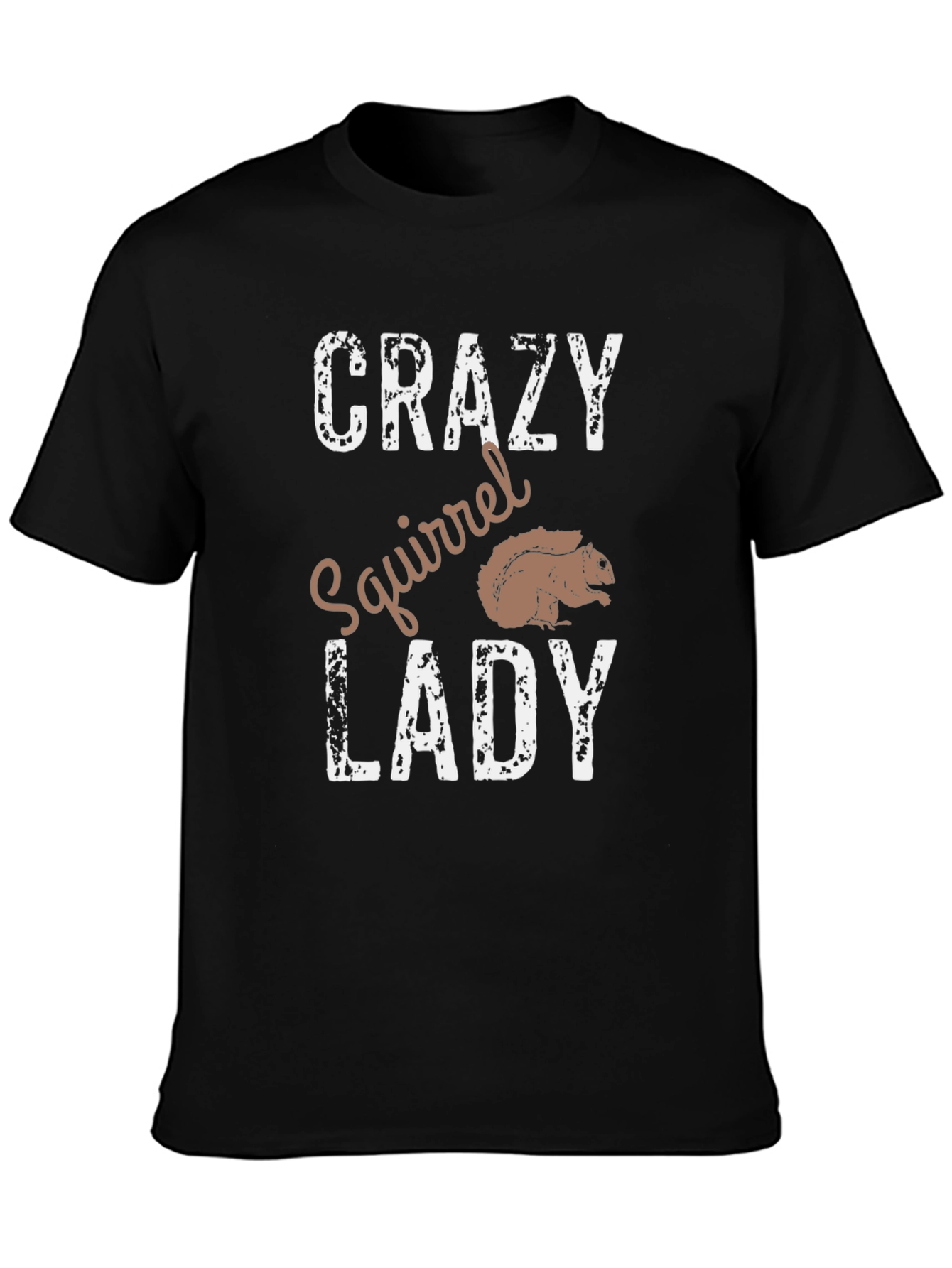 Black Crazy Squirrel Lady T-Shirt - Novelty Graphic Tee view 3