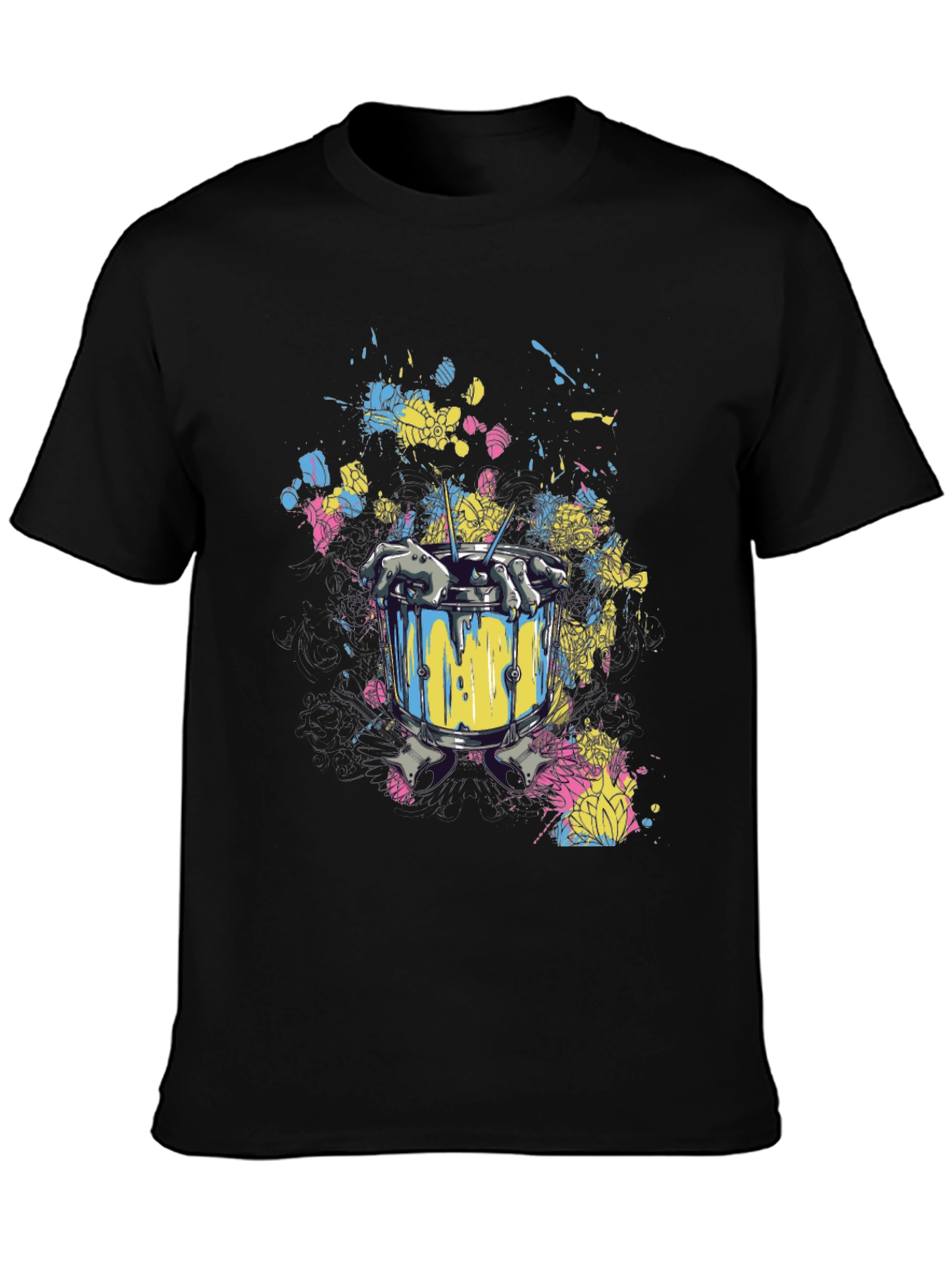 Black Drum Set Splatter Art Black T-Shirt view 3