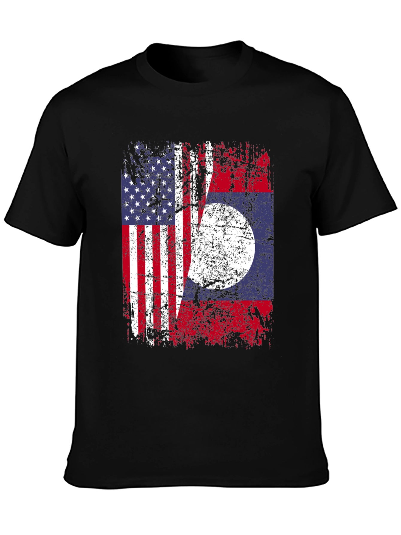 Black USA Laos Flag T-Shirt, Patriotic Tee view 3