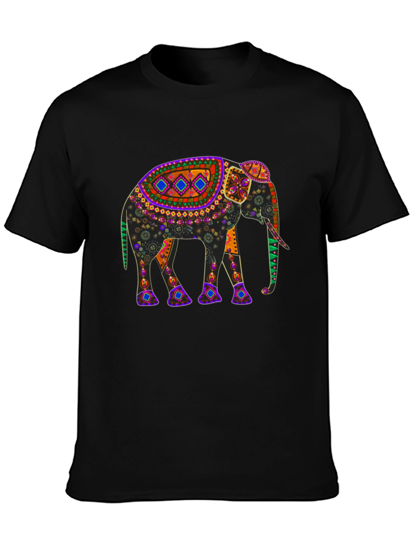 Black Elephant Print T-Shirt: Unique Colorful Design view 3