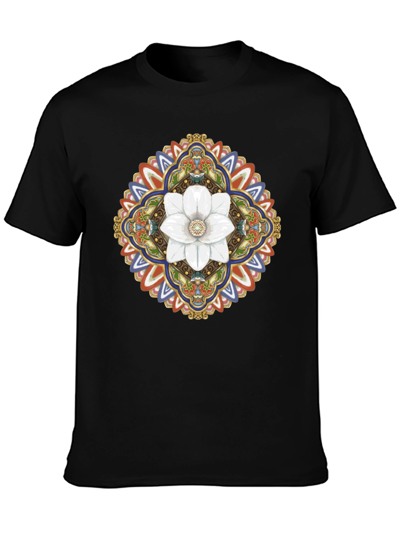 Black Floral Mandala Graphic T-Shirt - Black view 3