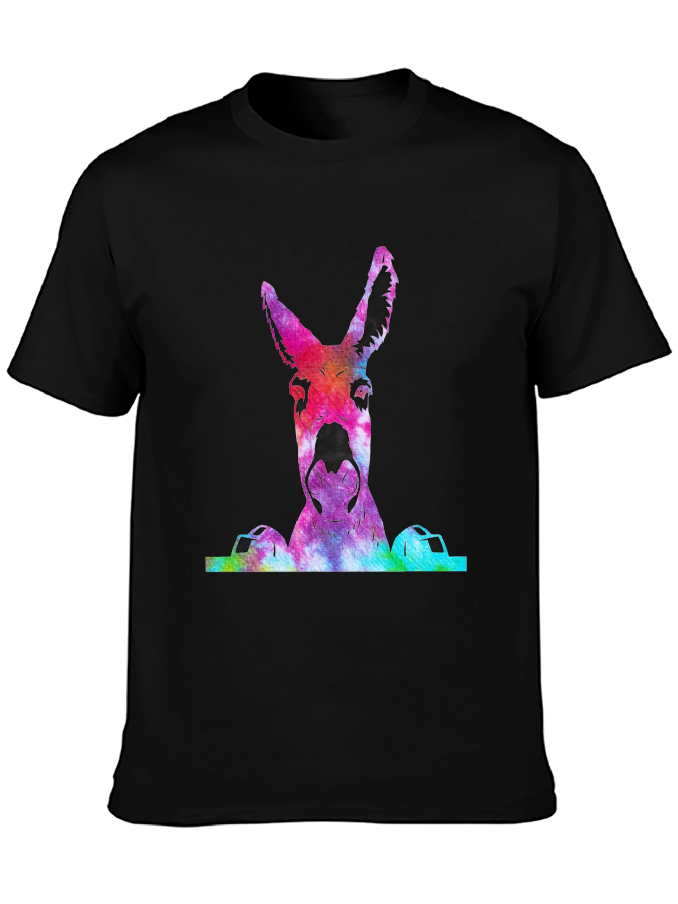Black Colorful Tie-Dye Donkey Graphic T-Shirt view 3