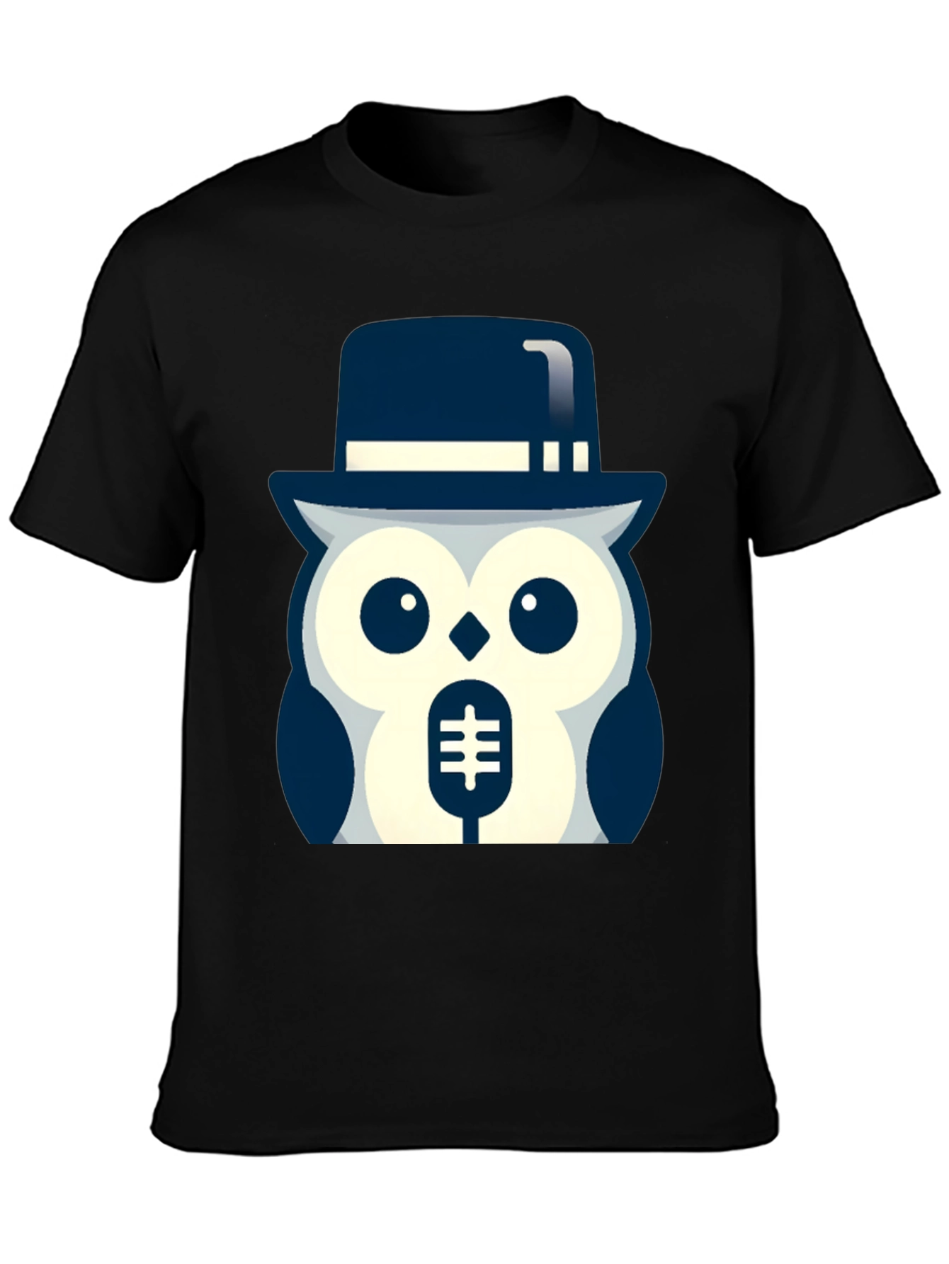 Black Owl in Hat Graphic T-Shirt - Black view 3