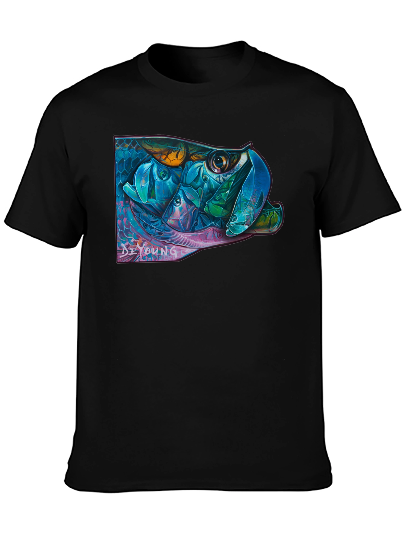 Black Vibrant Fish Graphic Black T-Shirt view 3