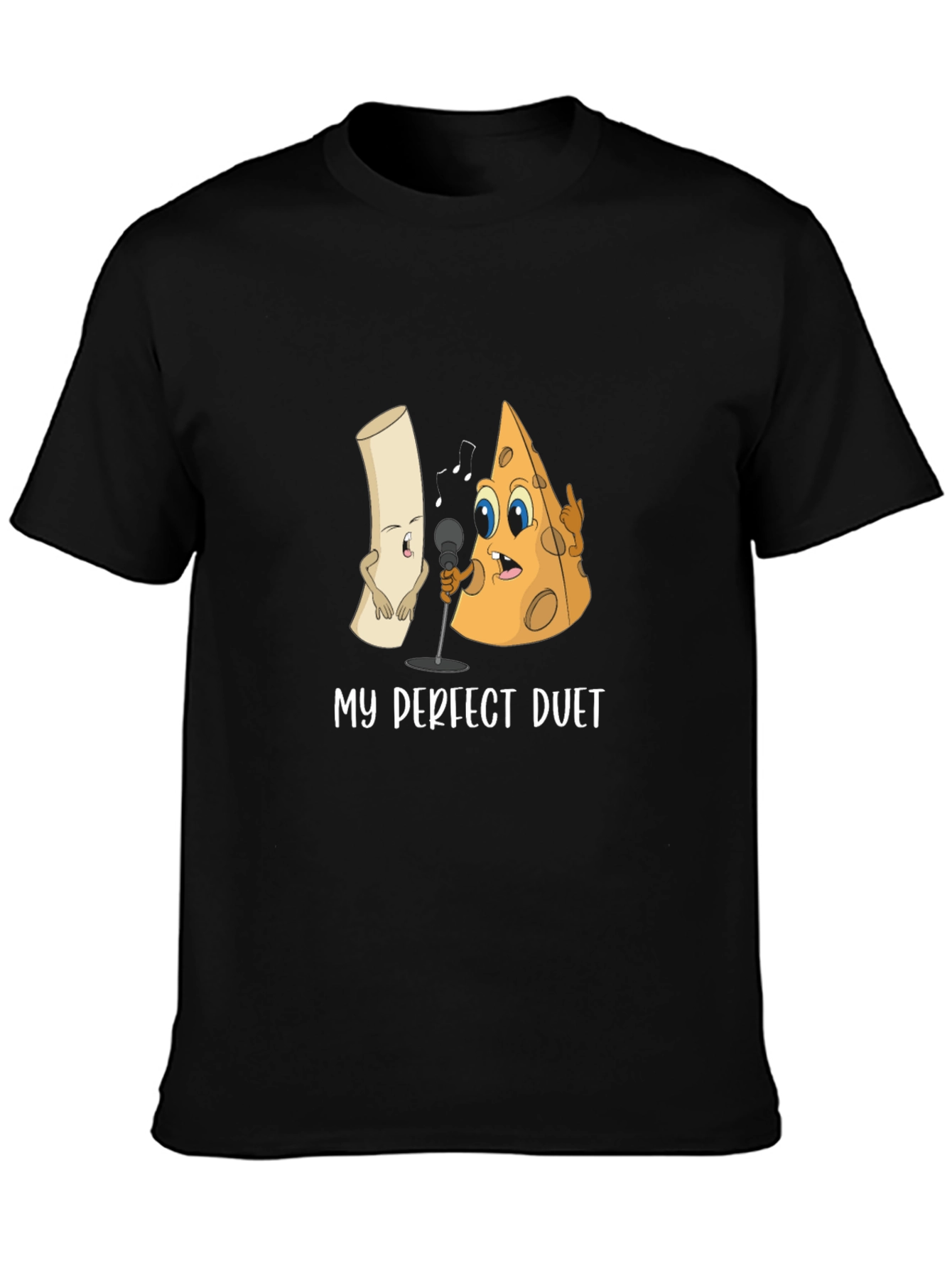 Black My Perfect Duet T-Shirt: Cheese and Macaroni Cartoon Tee view 3