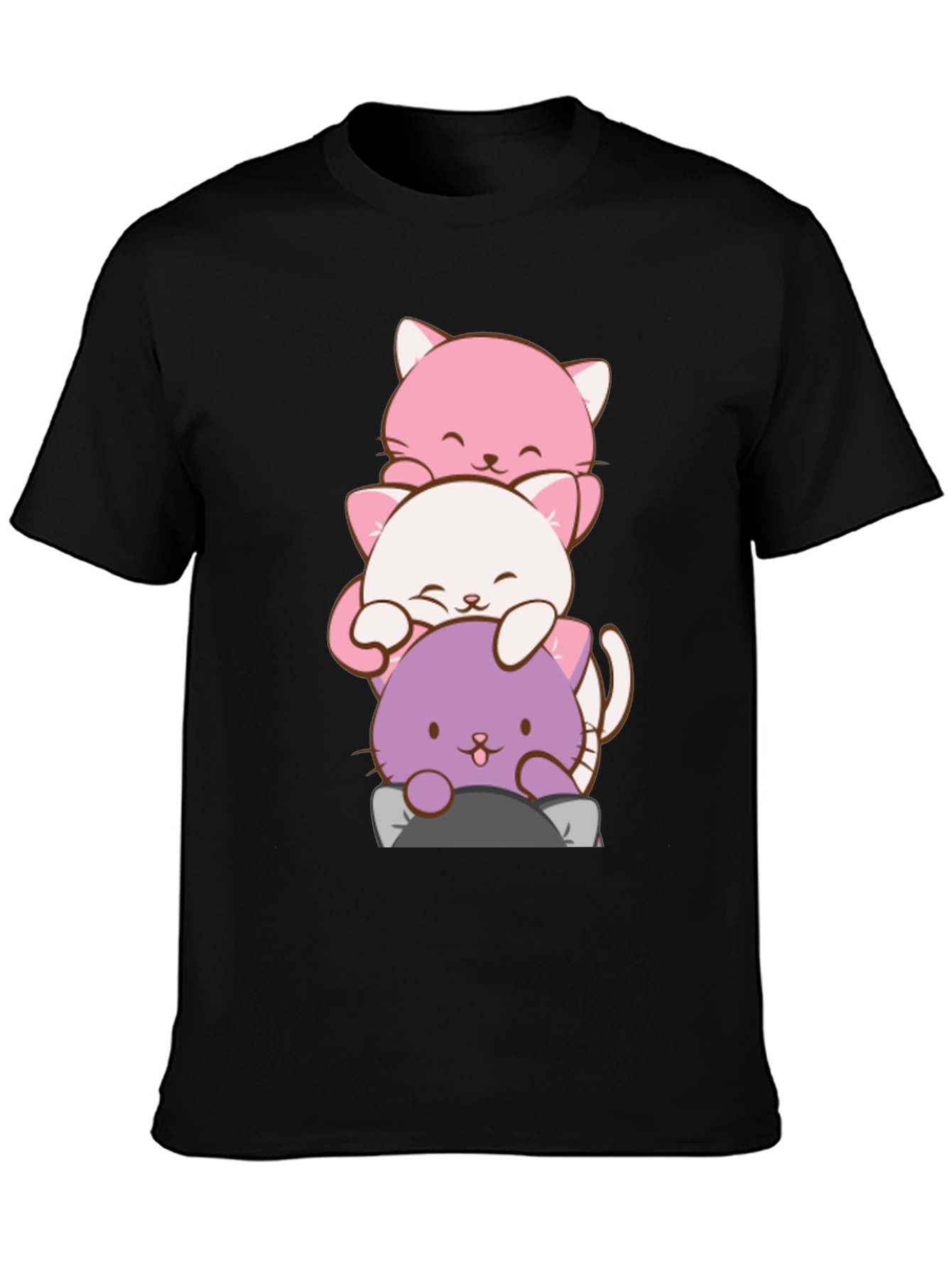 Cute Cat Stack T-Shirt - Kawaii Anime Style - 3