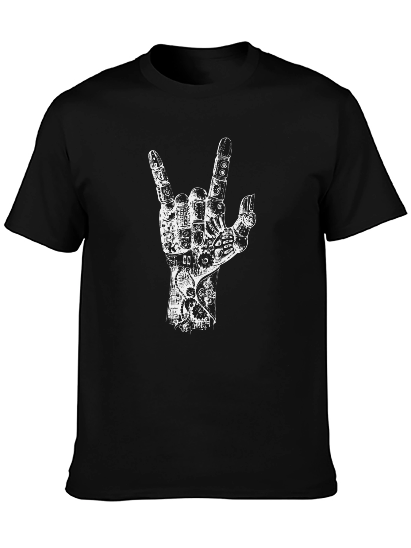 Black Steampunk Rock On Hand Graphic T-Shirt - Black view 3