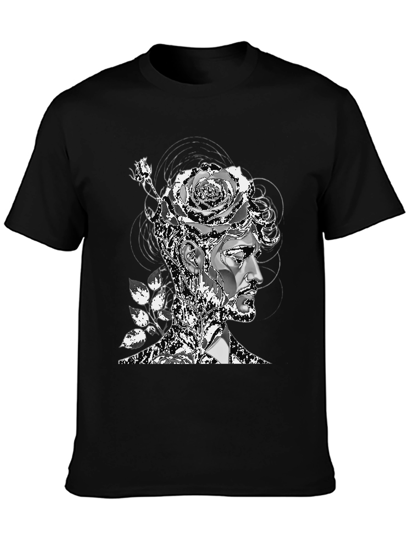 Black Artistic Floral Head T-Shirt - Mens Black Tee view 3