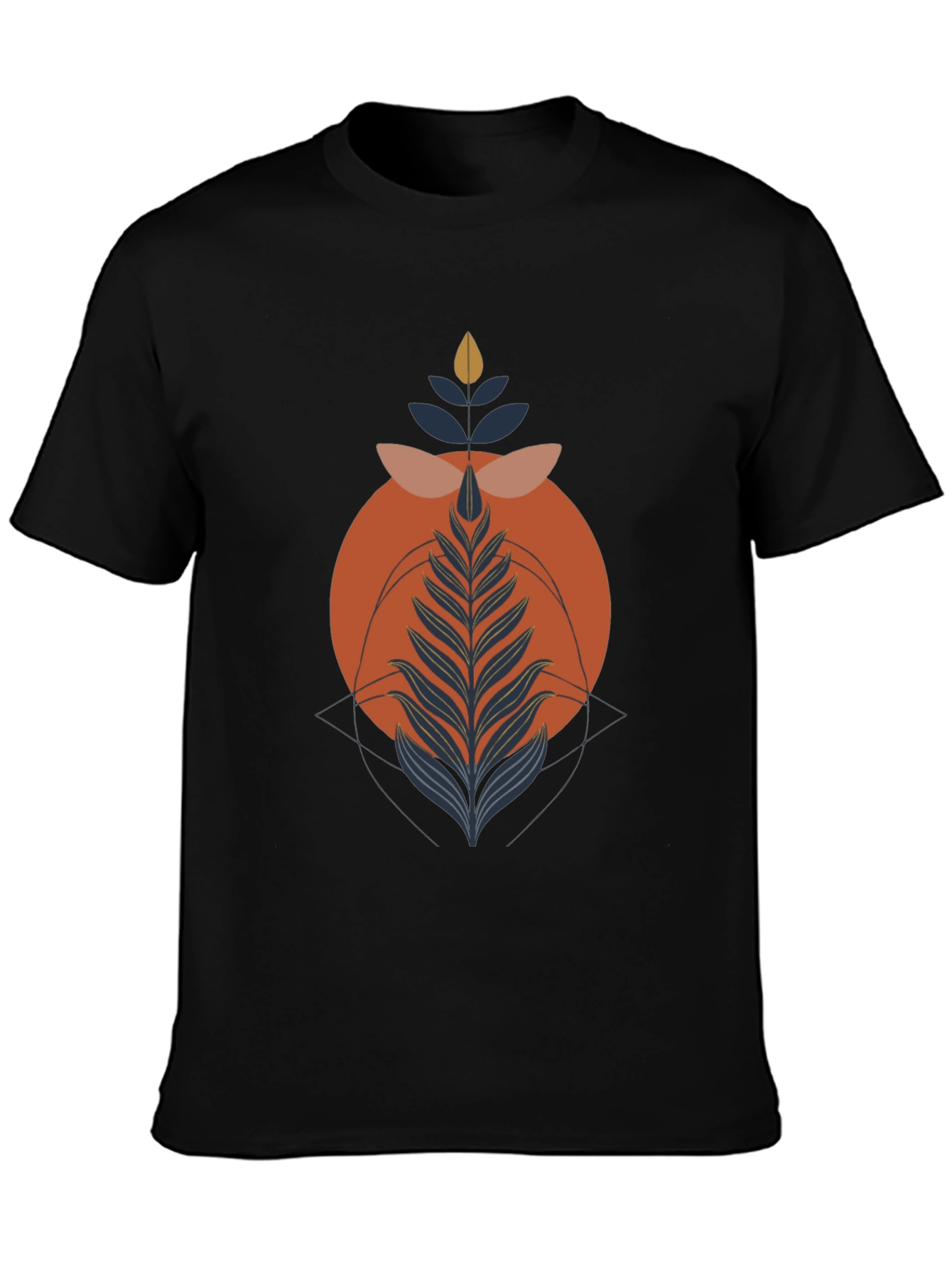 Black Modern Geometric Plant Graphic Tee - Stylish Black T-Shirt view 3