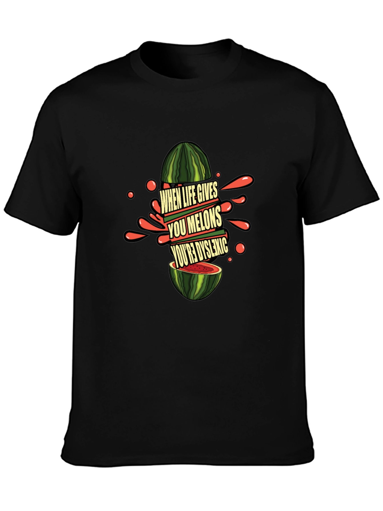 Black Funny Dyslexic Watermelon Graphic Tee view 3