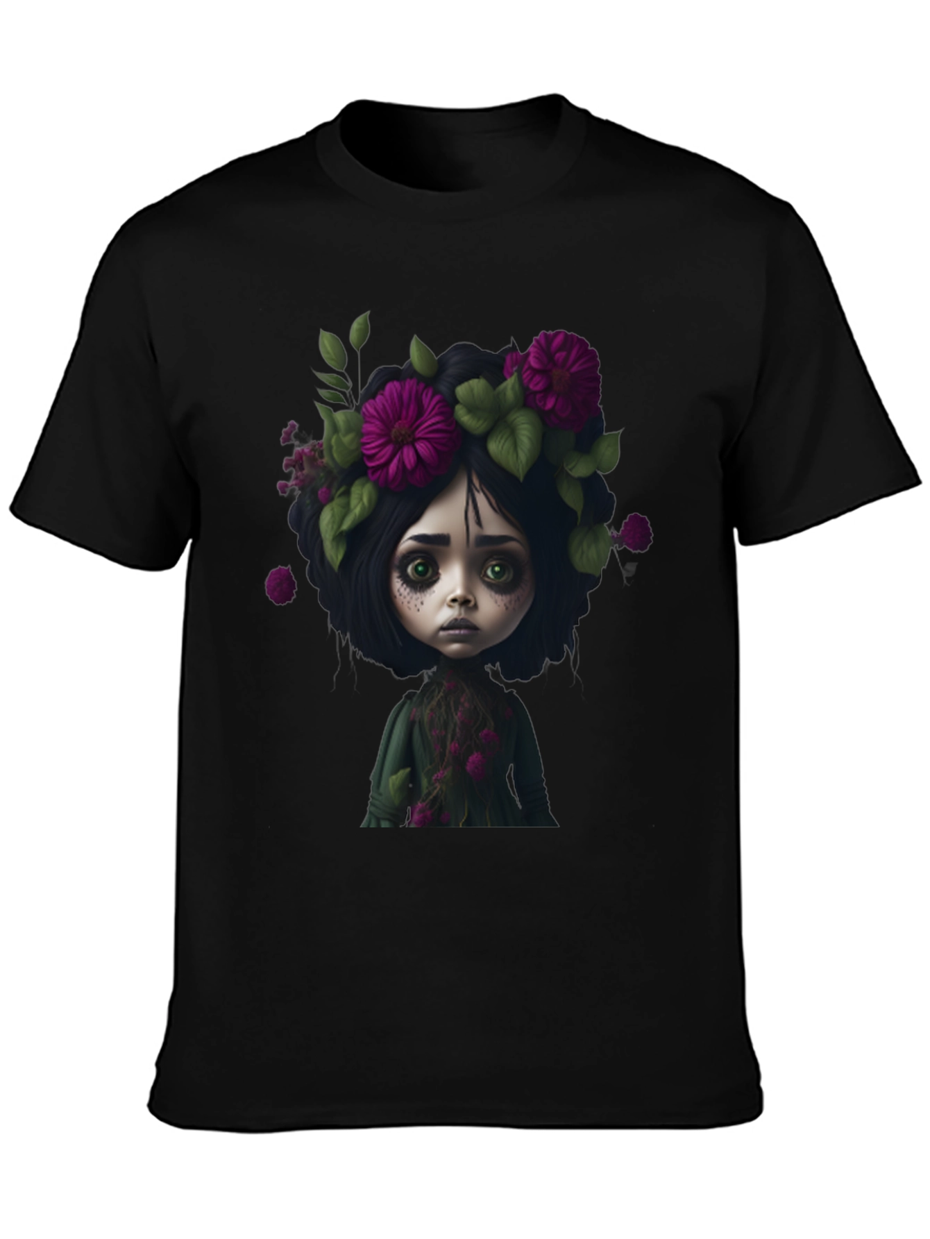 Black Floral Doll Graphic Black T-Shirt view 3