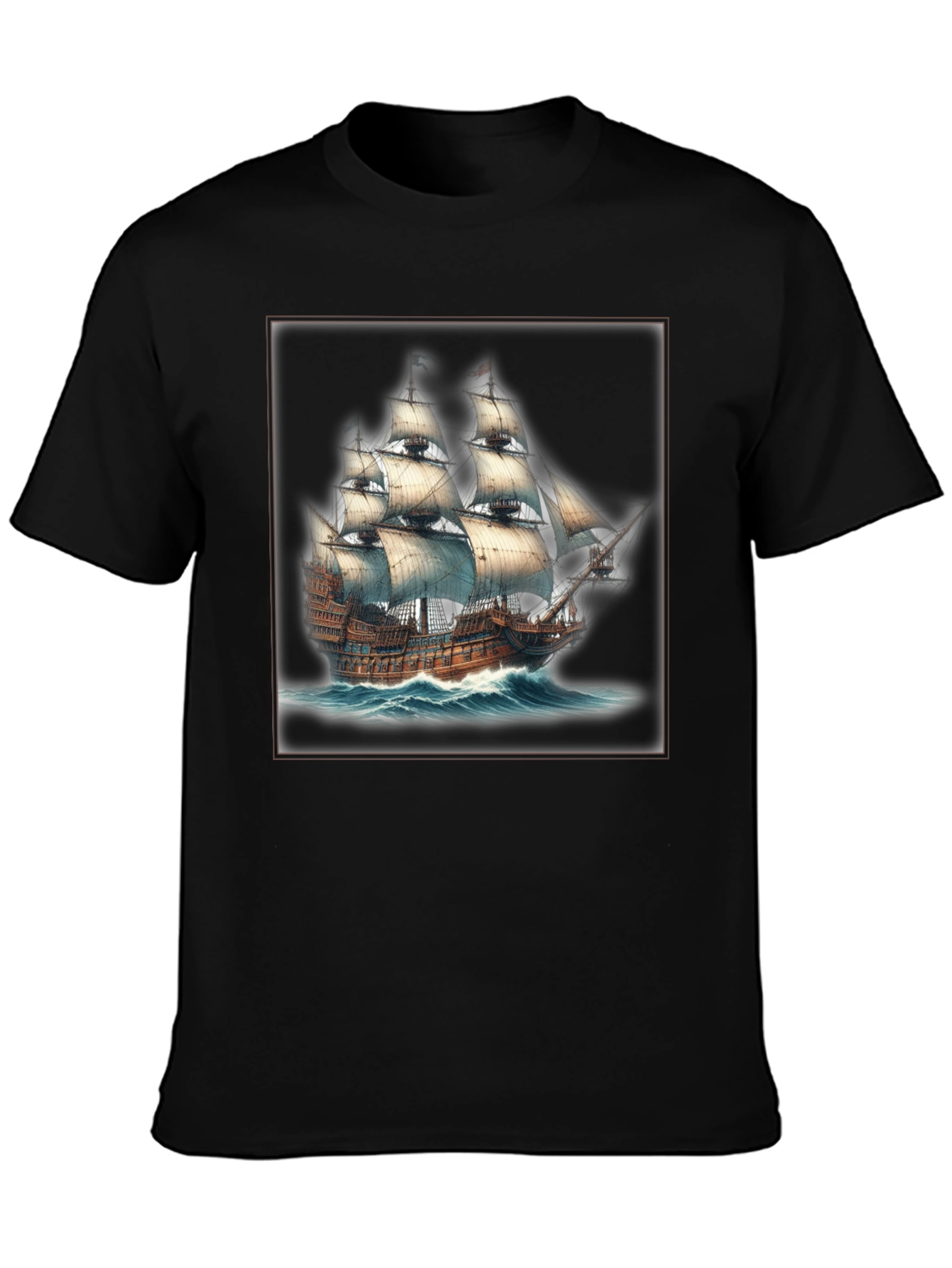 Black Nautical Ship Graphic T-Shirt view 3
