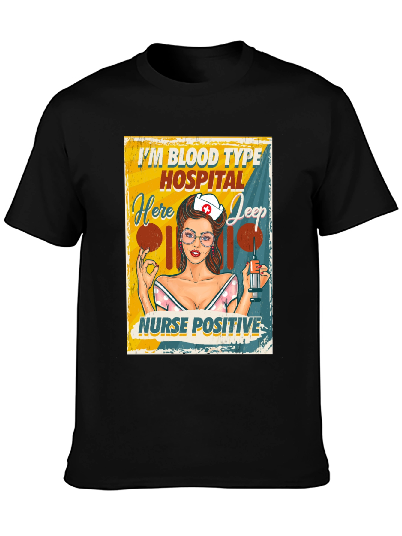 Black Nurse Positive T-Shirt - Blood Type Hospital Jeep view 3