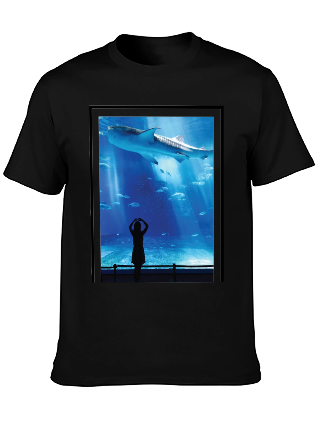 Black Aquarium Shark Graphic Tee - Black Cotton T-Shirt view 3