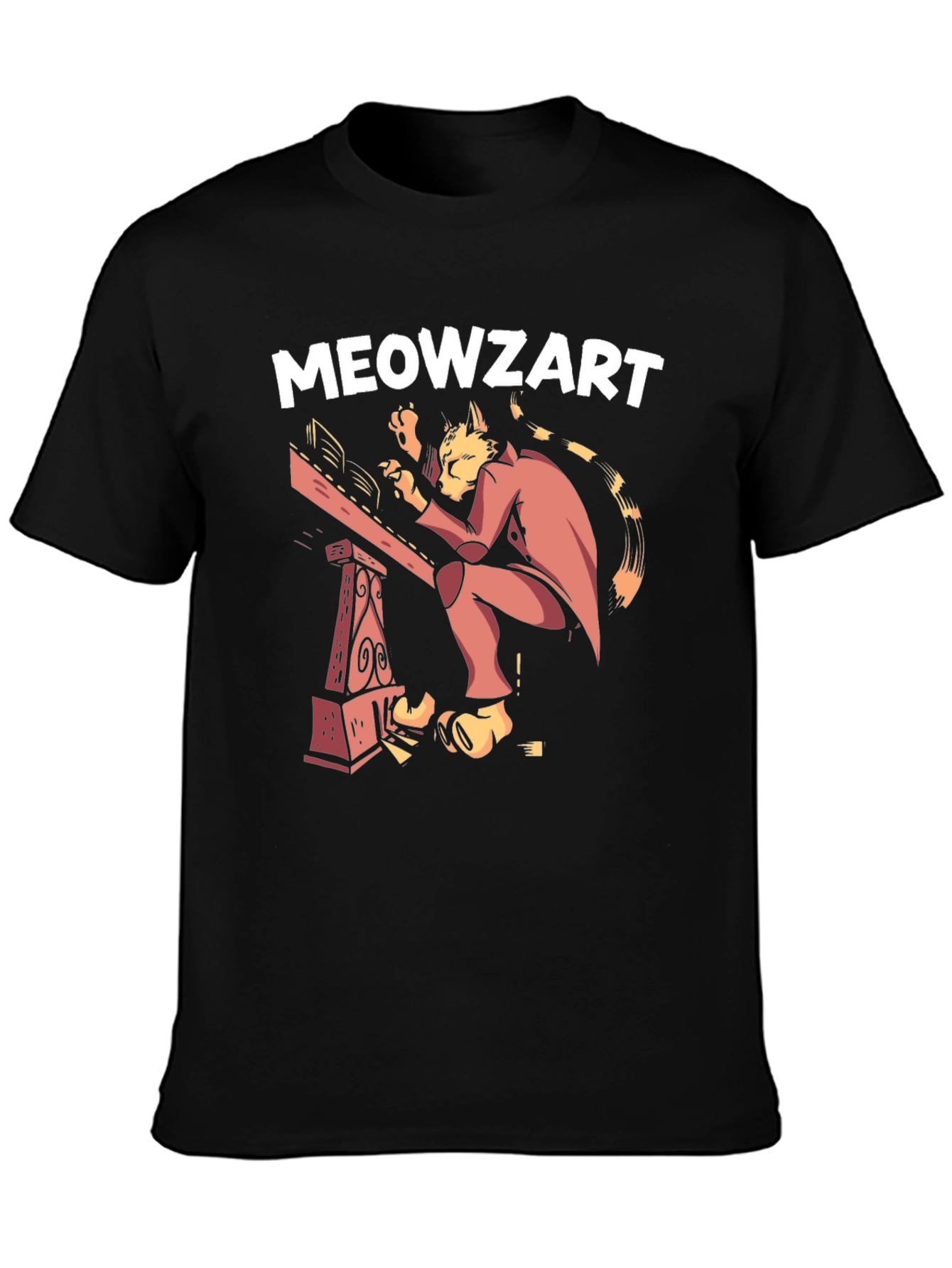 Black Meowzart Cat Musician Graphic T-Shirt view 3