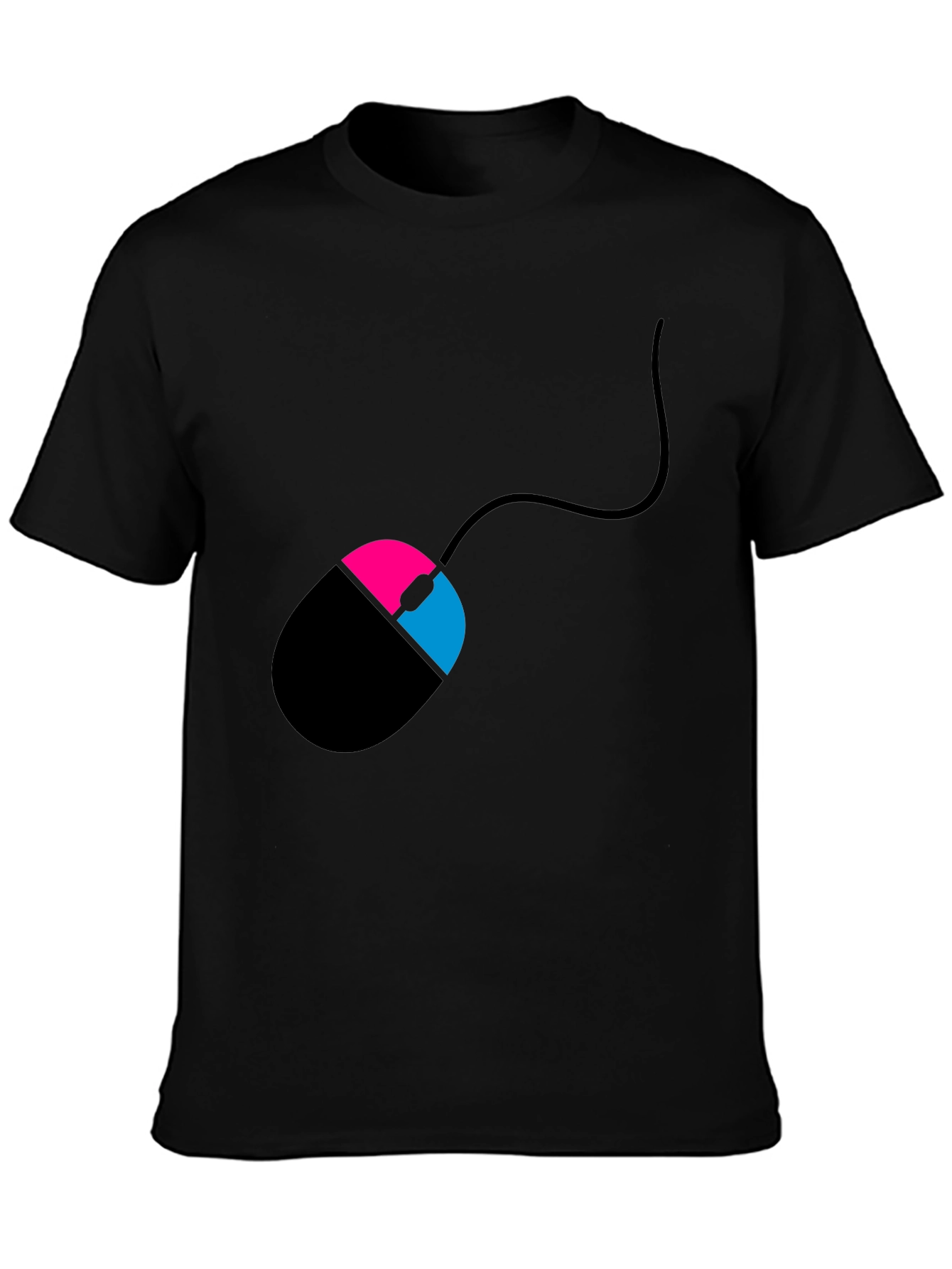 Black Men's Black T-Shirt with Mouse Design view 3