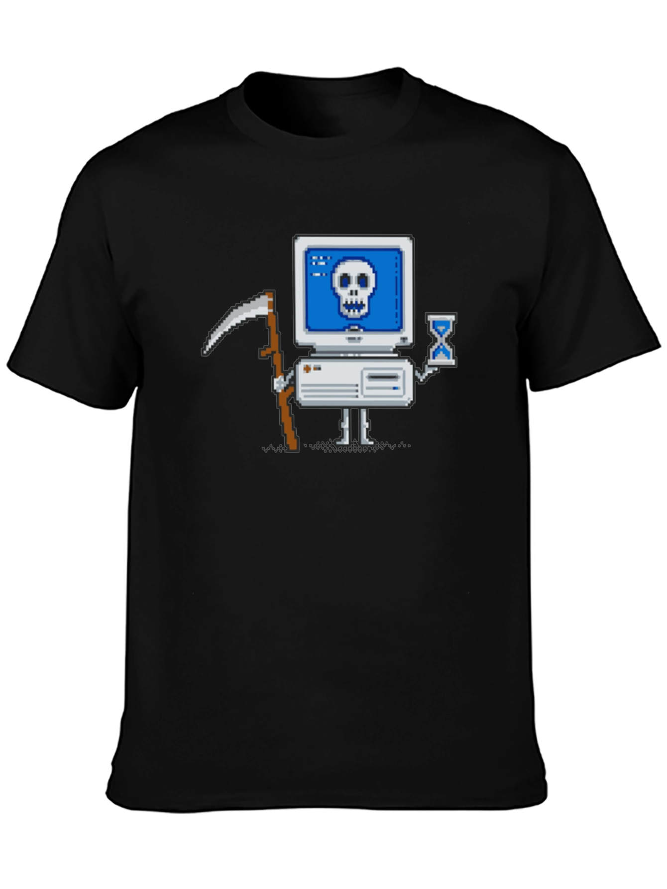 Black Pixel Grim Reaper Computer T-Shirt - Tech Humor Tee view 3