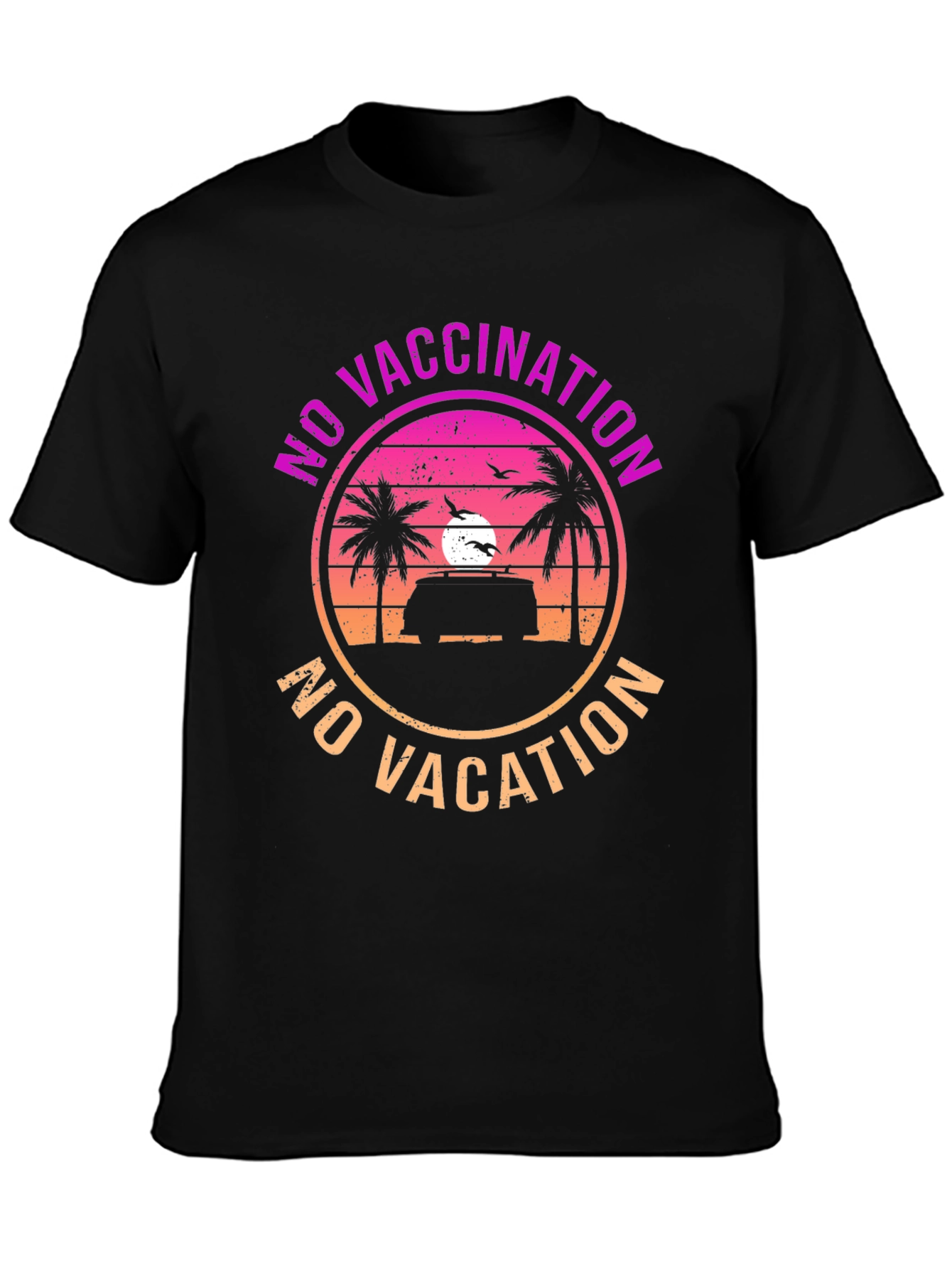 Black No Vaccination No Vacation Graphic T-Shirt view 3