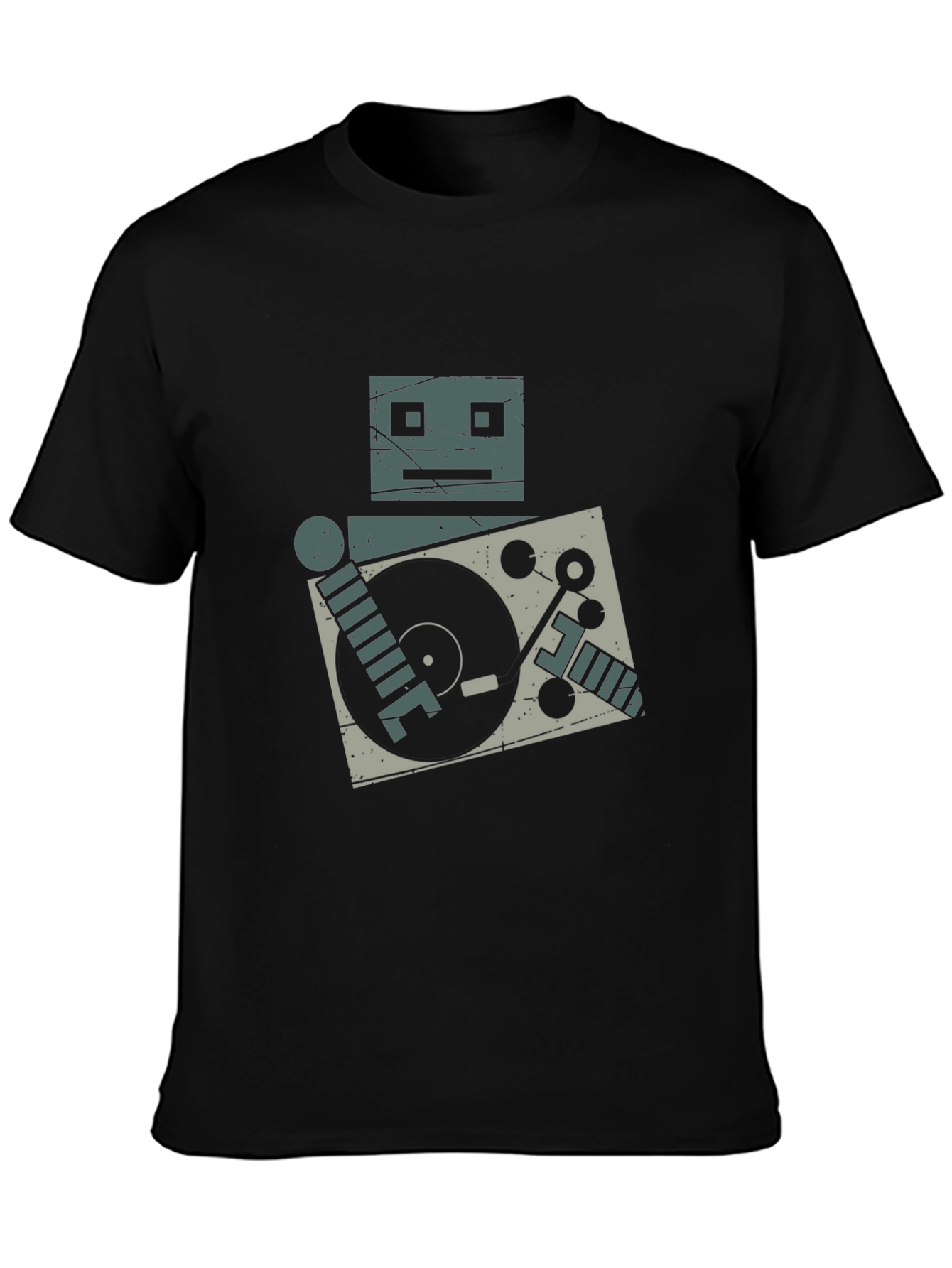 Black Robot DJ Graphic Tee - Turntable Cool view 3