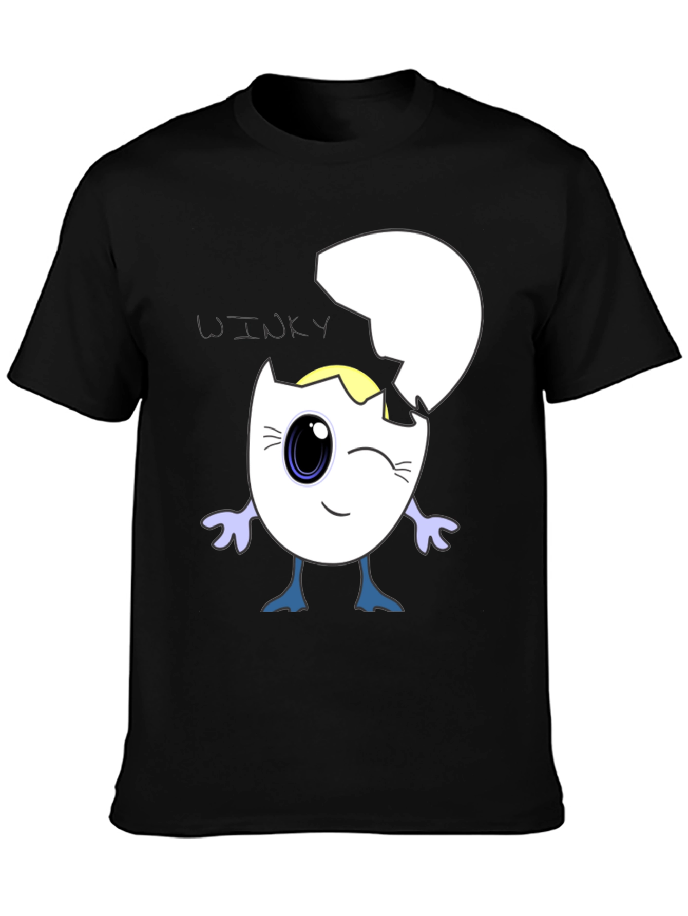 Black Winky Egg Graphic T-Shirt - Unique Cartoon Design view 3