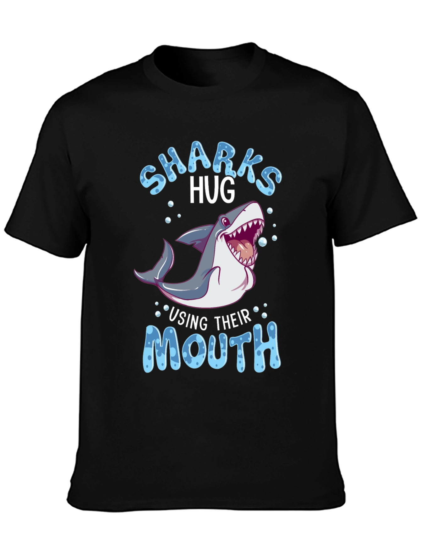 Black Sharks Hug Using Their Mouth T-Shirt - Funny Animal Tee view 3