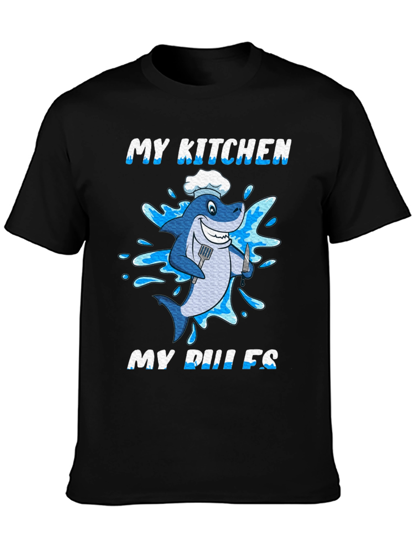 Black My Kitchen My Rules Shark Chef T-Shirt view 3