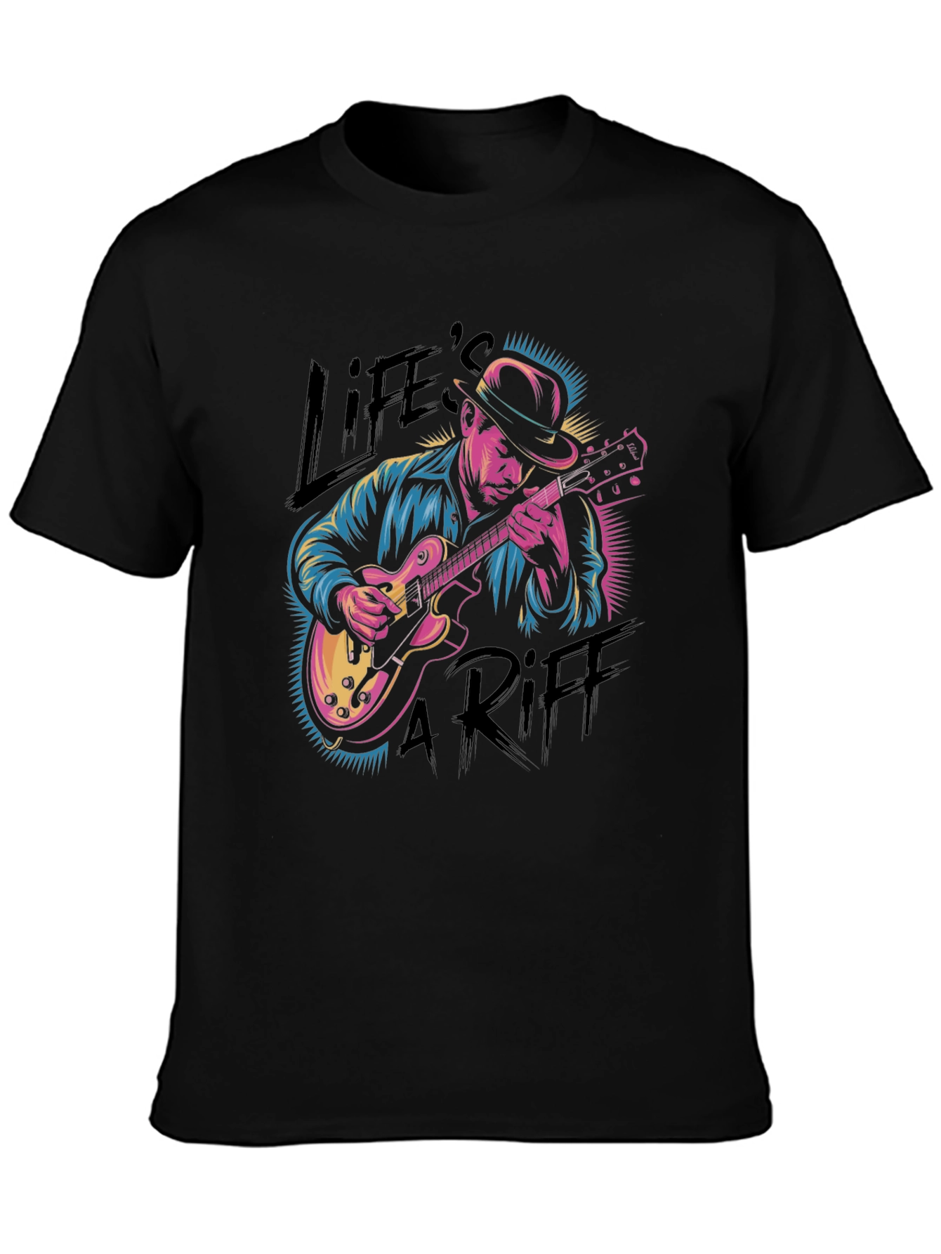 Black Life's A Riff Graphic T-Shirt - Blues Guitar Player Tee view 3