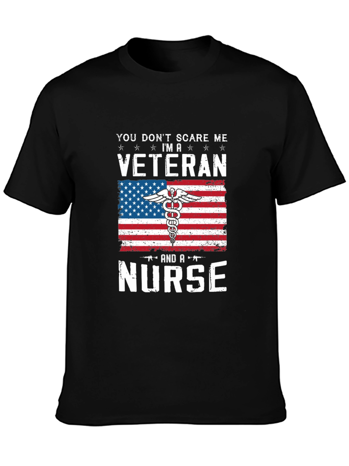 Black Veteran Nurse T-Shirt - Patriotic American Flag Design view 3