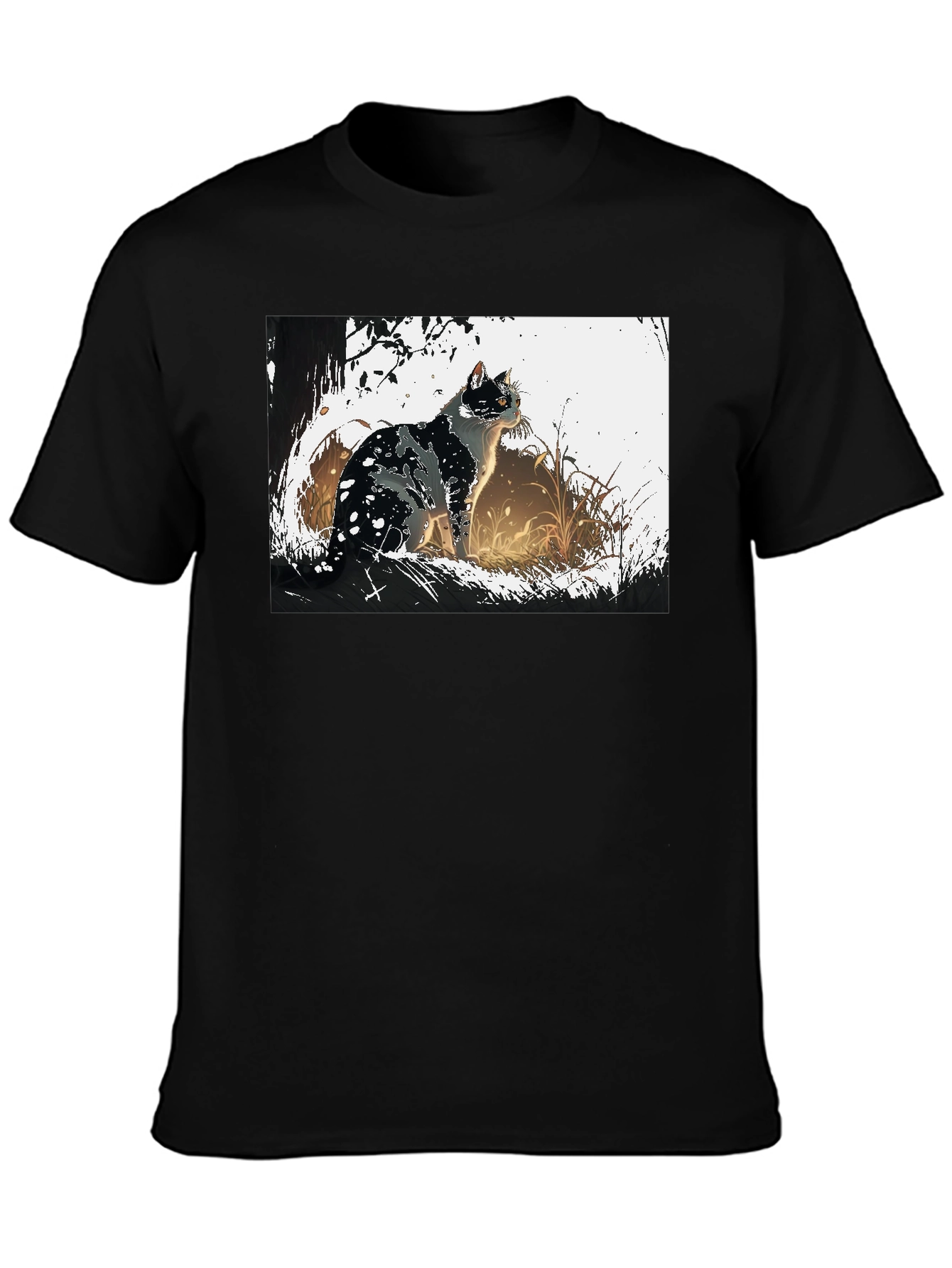 Black Cat Graphic Tee - Black Cotton T-Shirt view 3