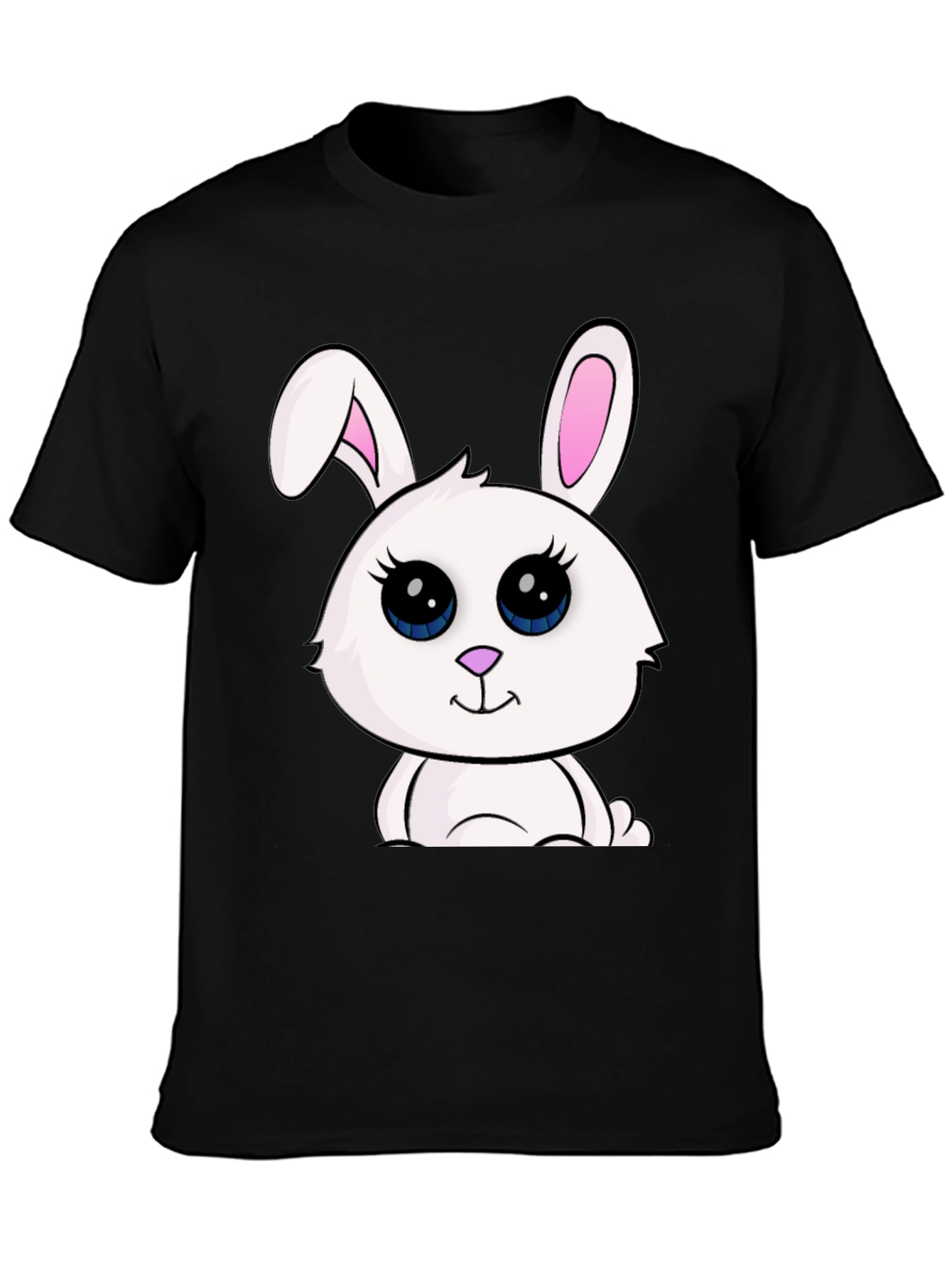 Black Cute Bunny Graphic Tee - Black Cotton Blend view 3