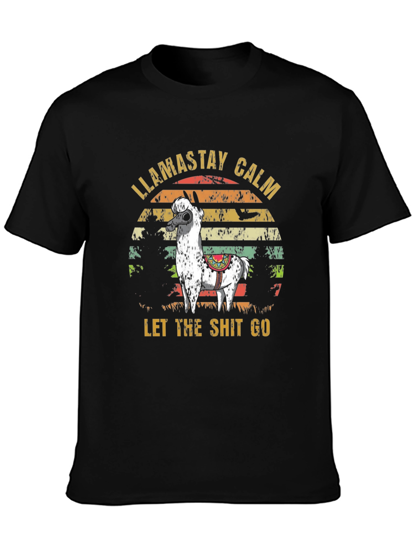 Black Llama Stay Calm T-Shirt - Funny Slogan Tee view 3
