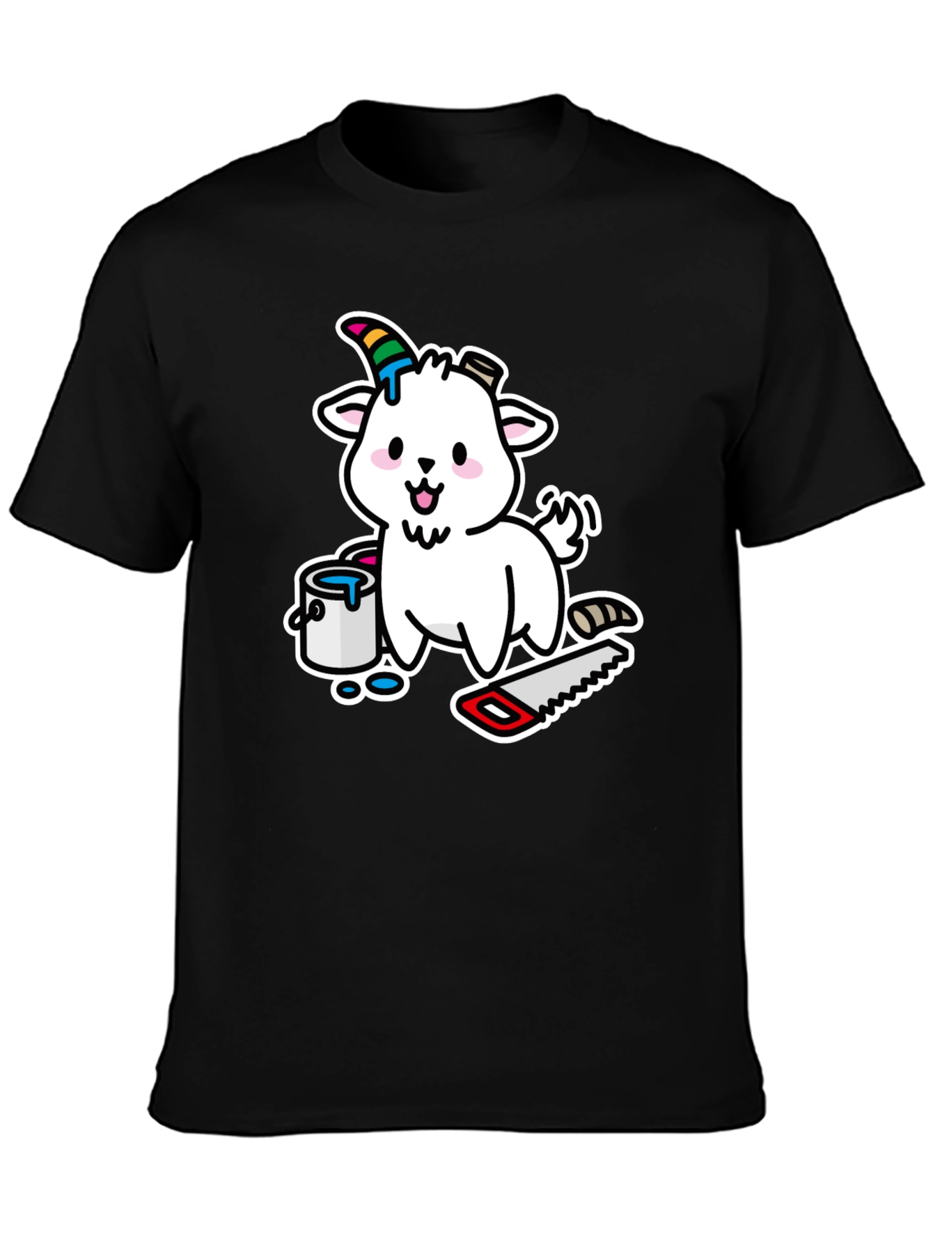 Black Goat DIY T-Shirt: Cartoon Goat with Paint and Saw view 3