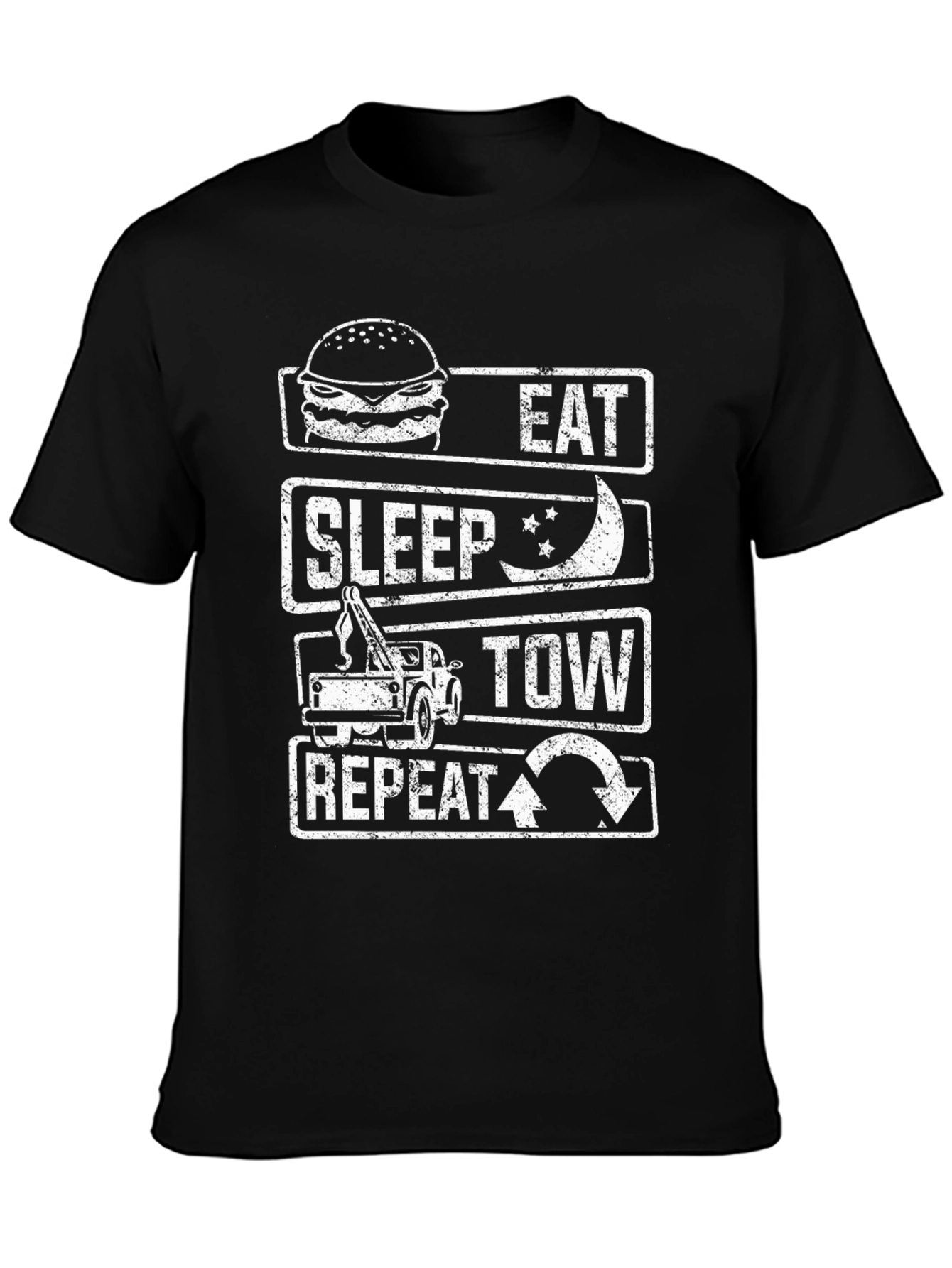 Black Eat Sleep Tow Repeat Funny Tow Truck Driver T-Shirt view 3