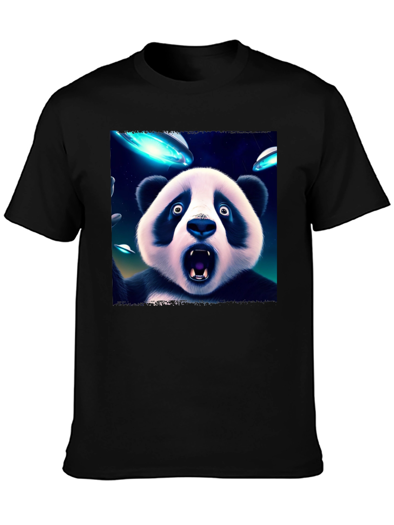 Black UFO Panda Graphic Tee - Black Cotton Blend T-Shirt view 3