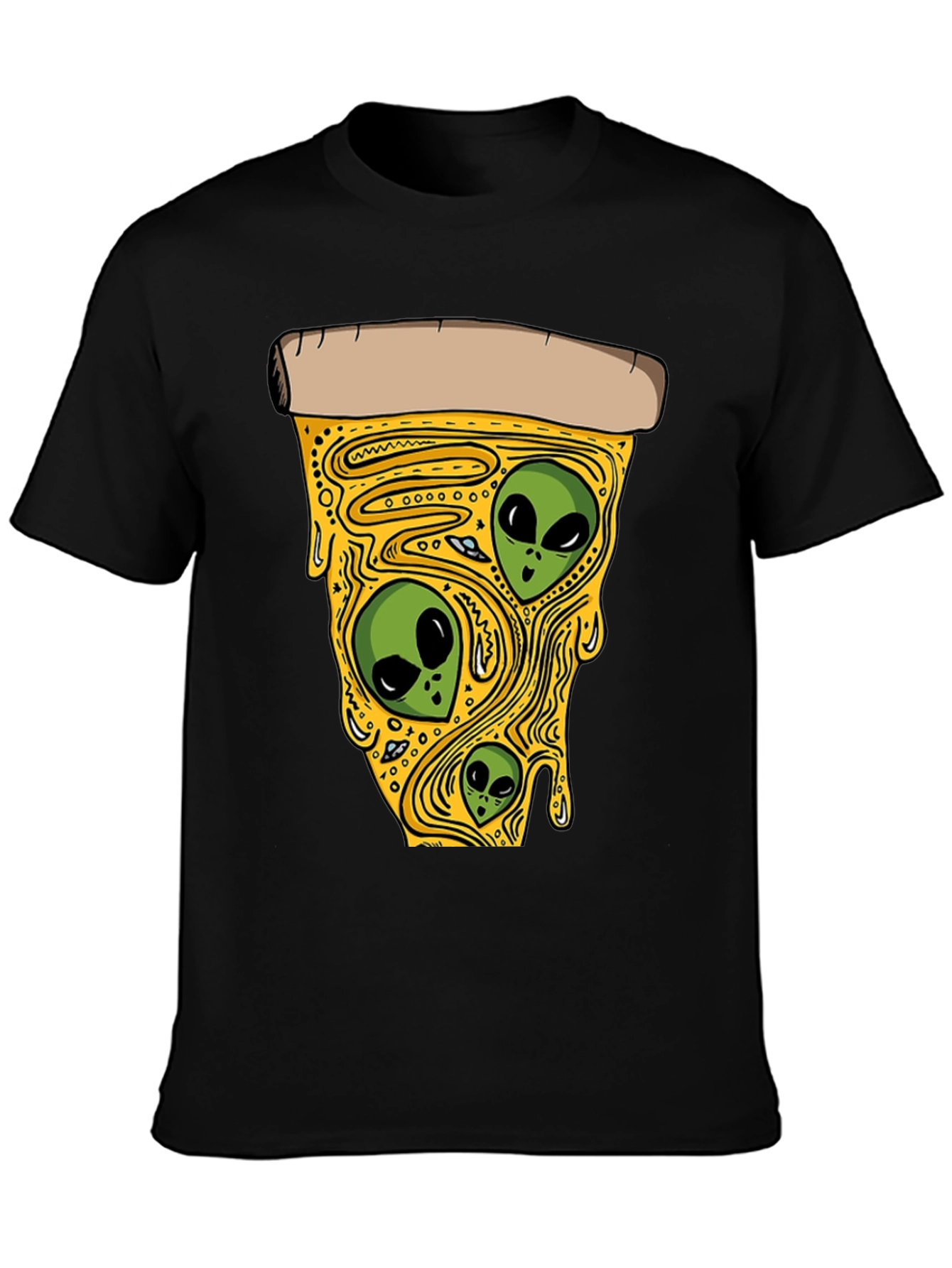 Black Alien Pizza Graphic T-Shirt view 3