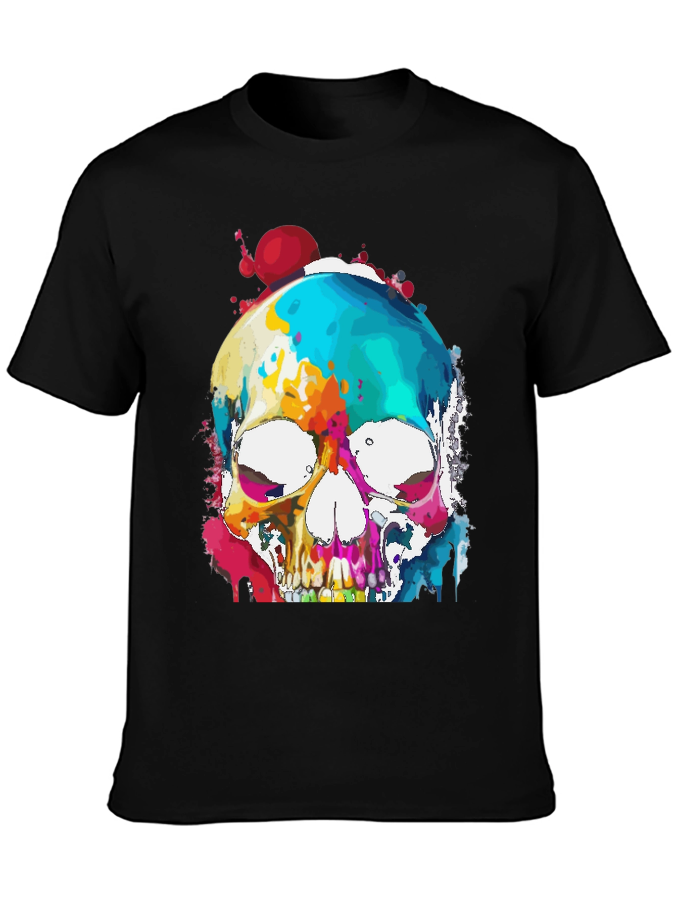 Black Colorful Skull Graphic Tee - Men's Black T-Shirt view 3