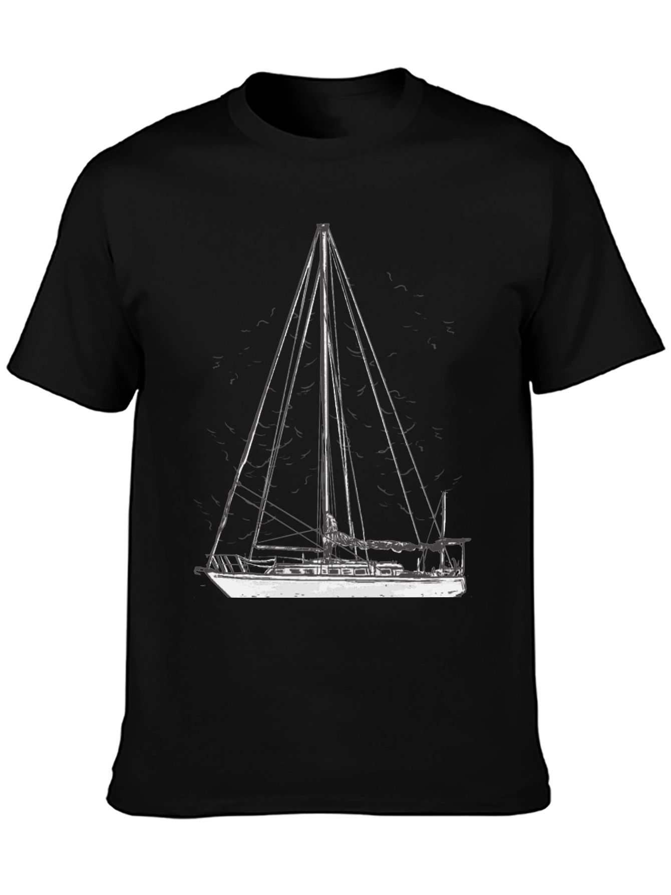 Black Nautical Sailboat Graphic T-Shirt - Black Cotton Tee view 3