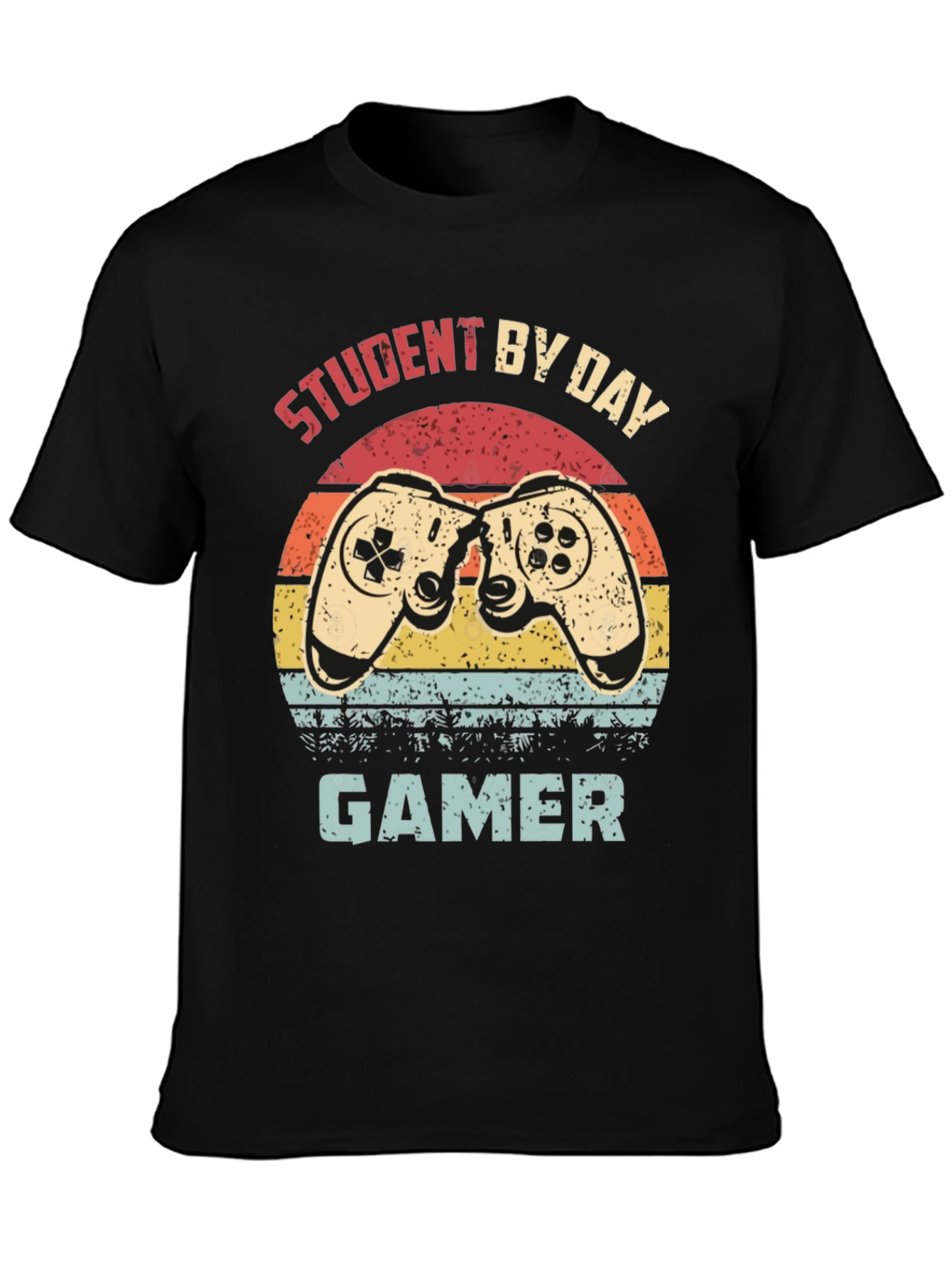 Black Student by Day Gamer T-Shirt - Retro Design view 3