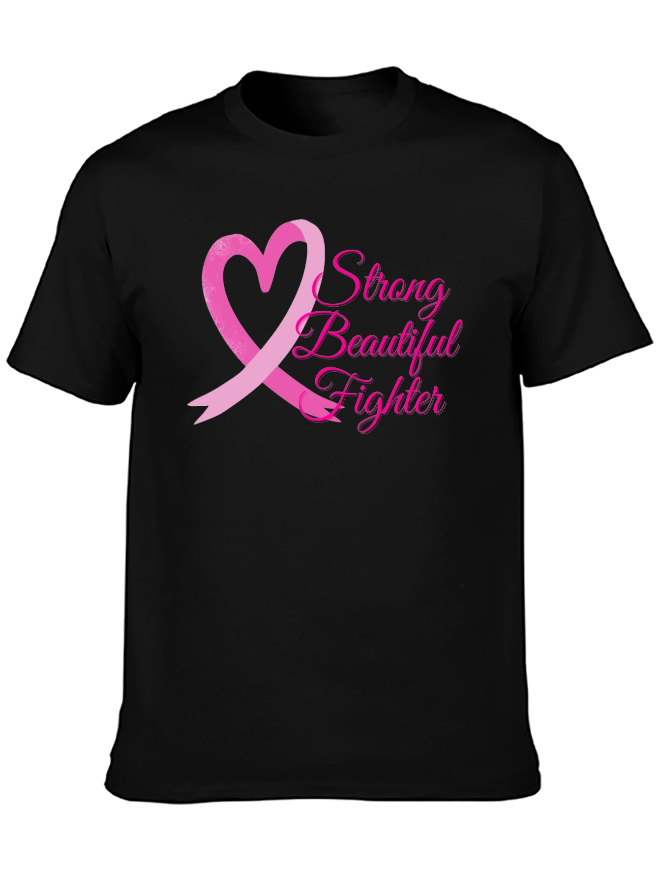 Black Breast Cancer Awareness T-Shirt: Strong Beautiful Fighter view 3