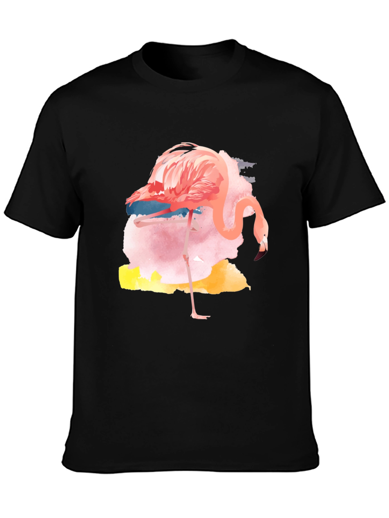 Black Watercolor Flamingo Graphic Tee - Casual Black T-Shirt view 3