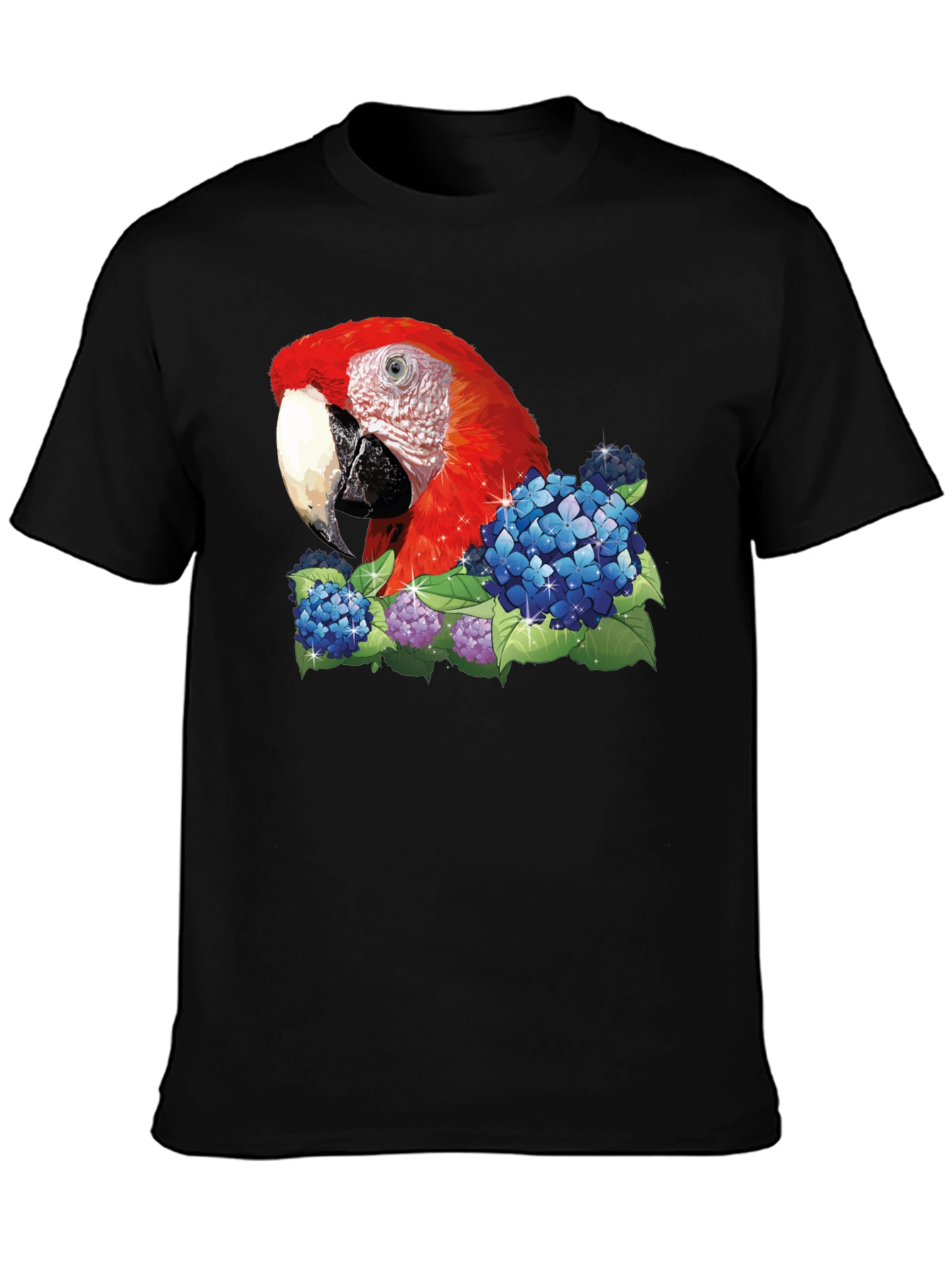 Black Parrot & Flowers Graphic T-Shirt - Black view 3