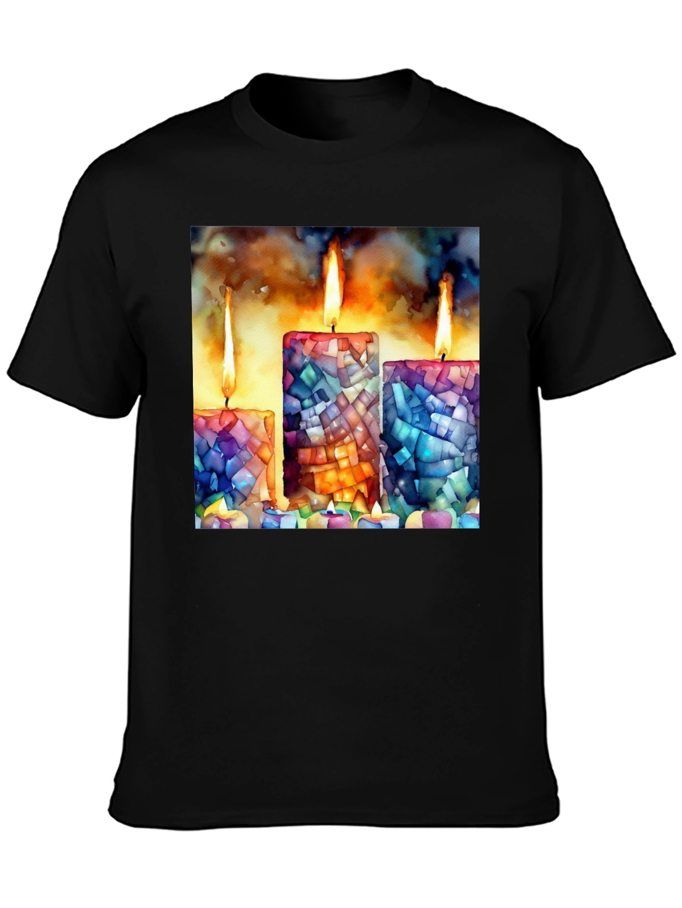 Black Mosaic Candle Print Tee - Artistic Comfort view 3