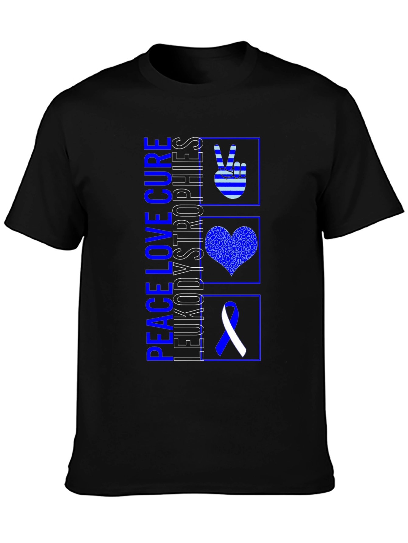 Black Peace Love Cure Leukodystrophies T-Shirt view 3