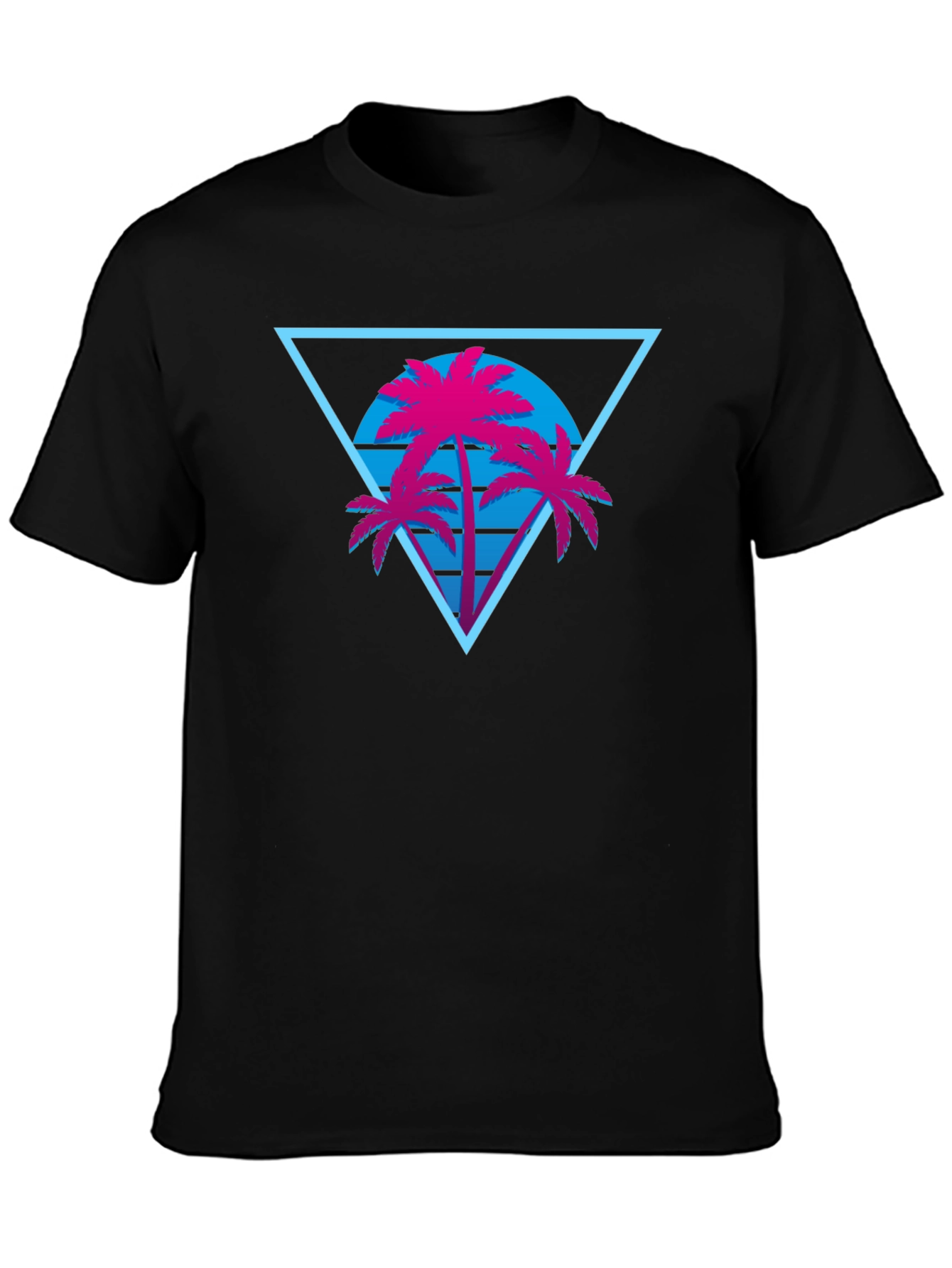 Black Retro Palm Tree Triangle Black T-Shirt view 3